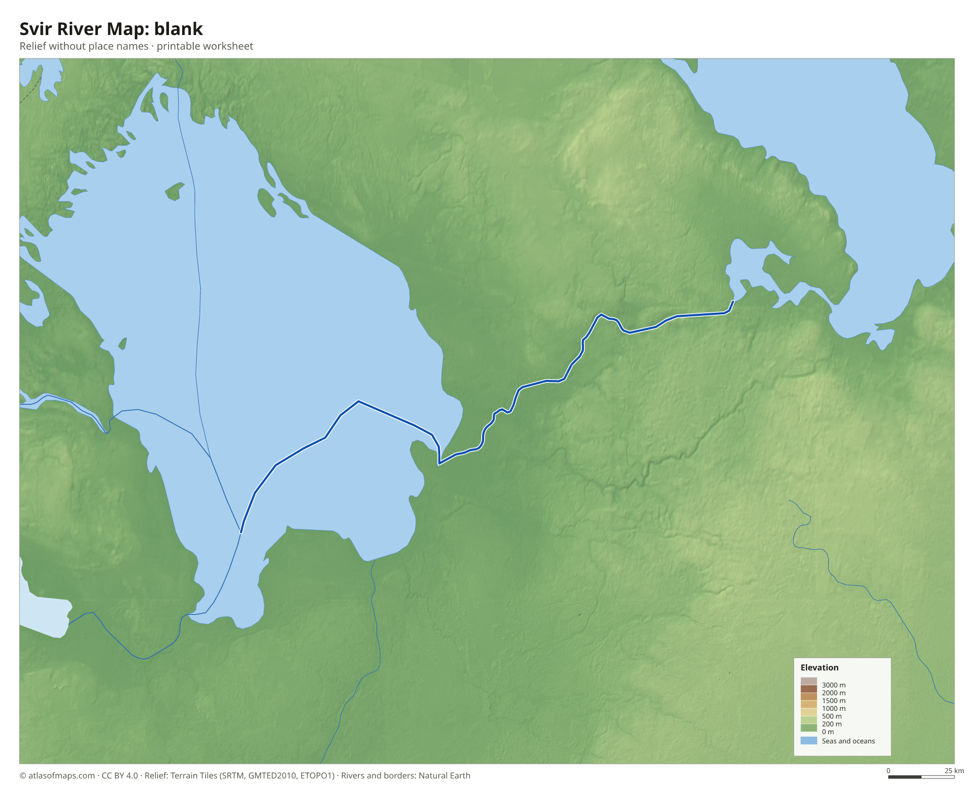 Svir River Map without names