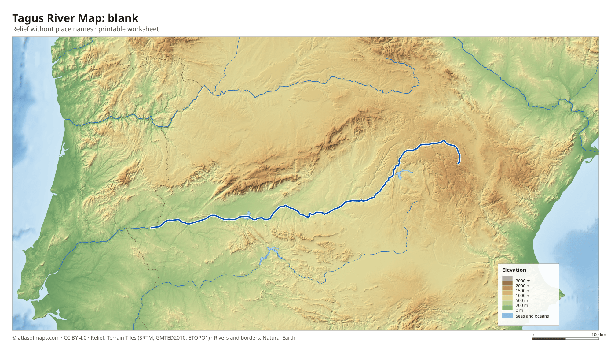 Tagus River Map without names