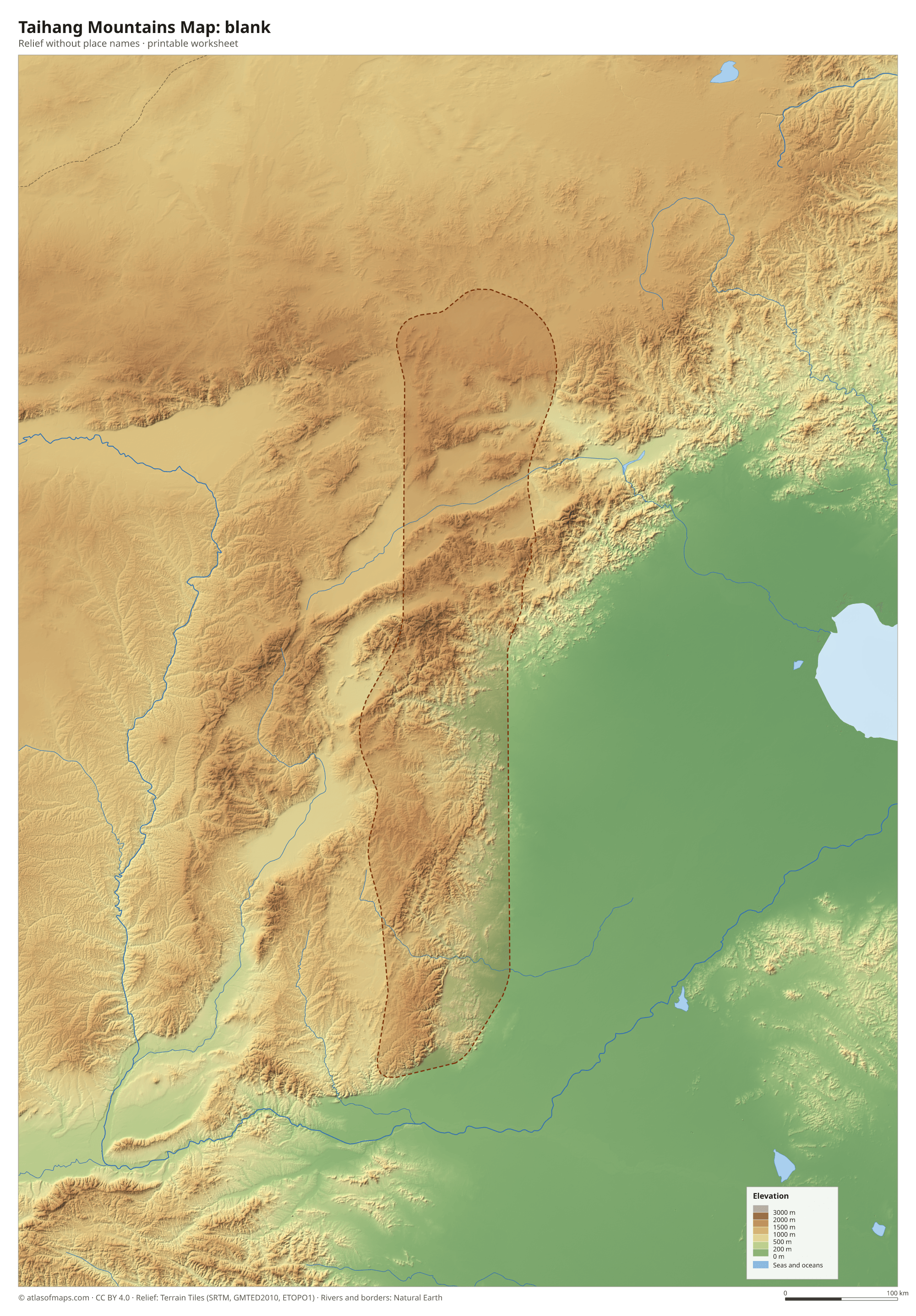 Taihang Mountains Map without names