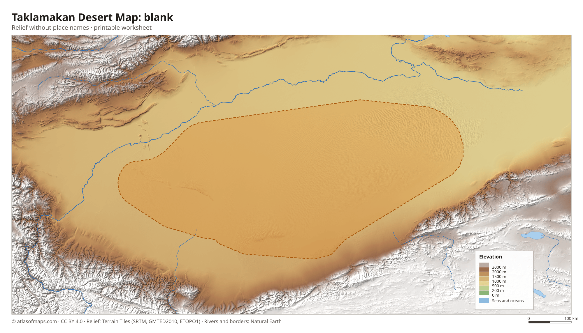 Taklamakan Desert Map without names