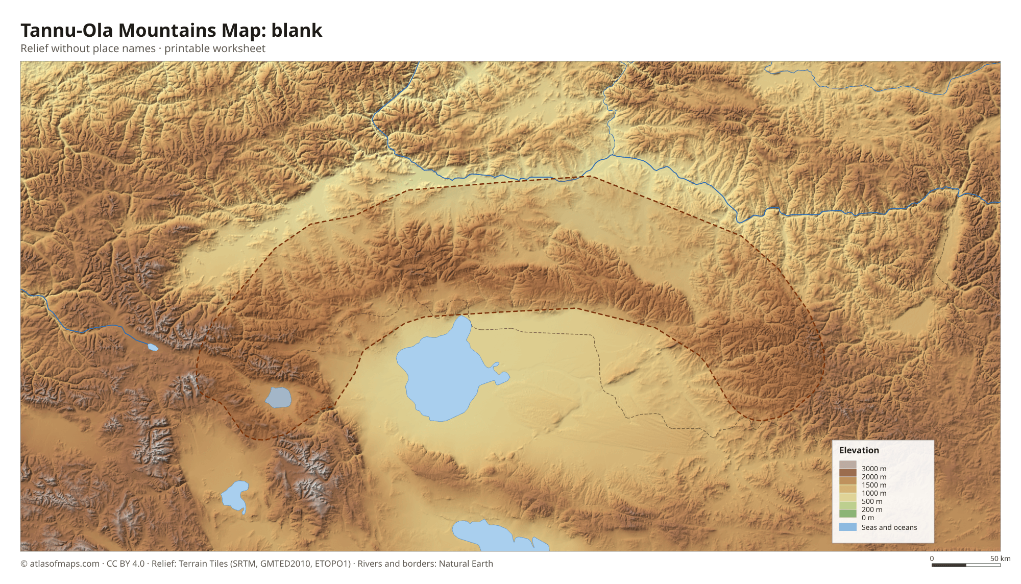 Tannu-Ola Mountains Map without names