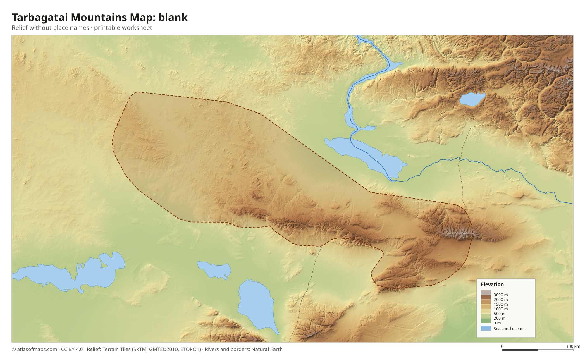 Tarbagatai Mountains Map without names