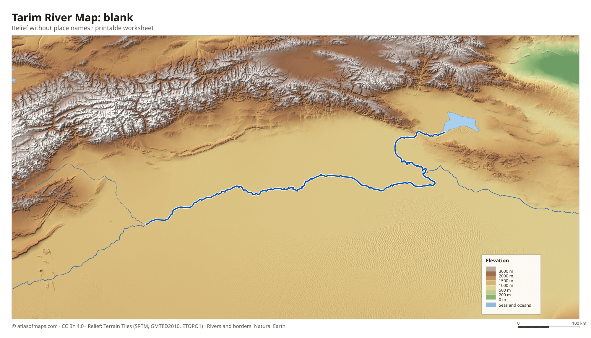 Tarim River Map without names