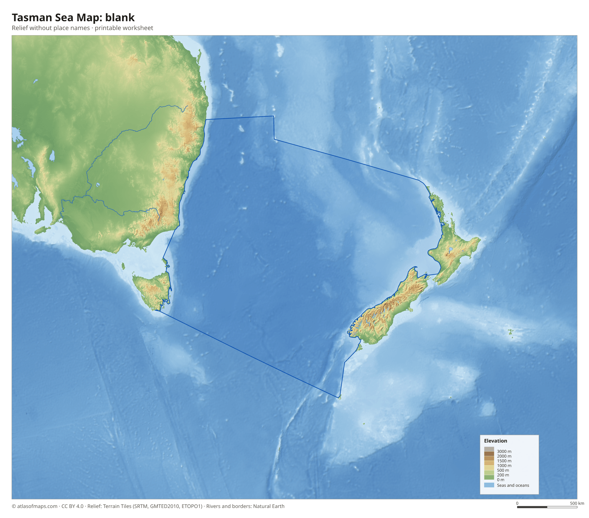 Tasman Sea Map without names