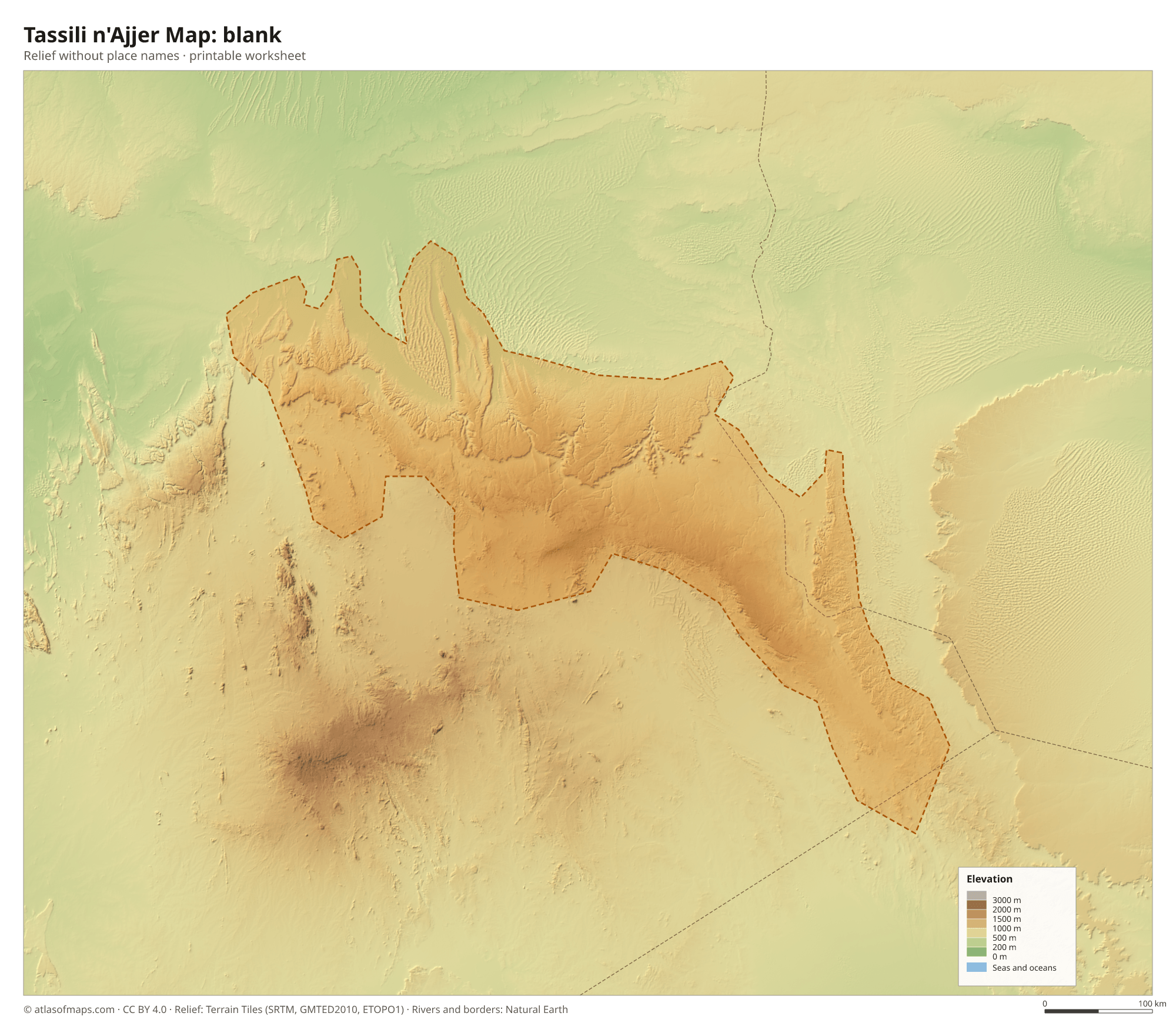 Tassili n'Ajjer Map without names