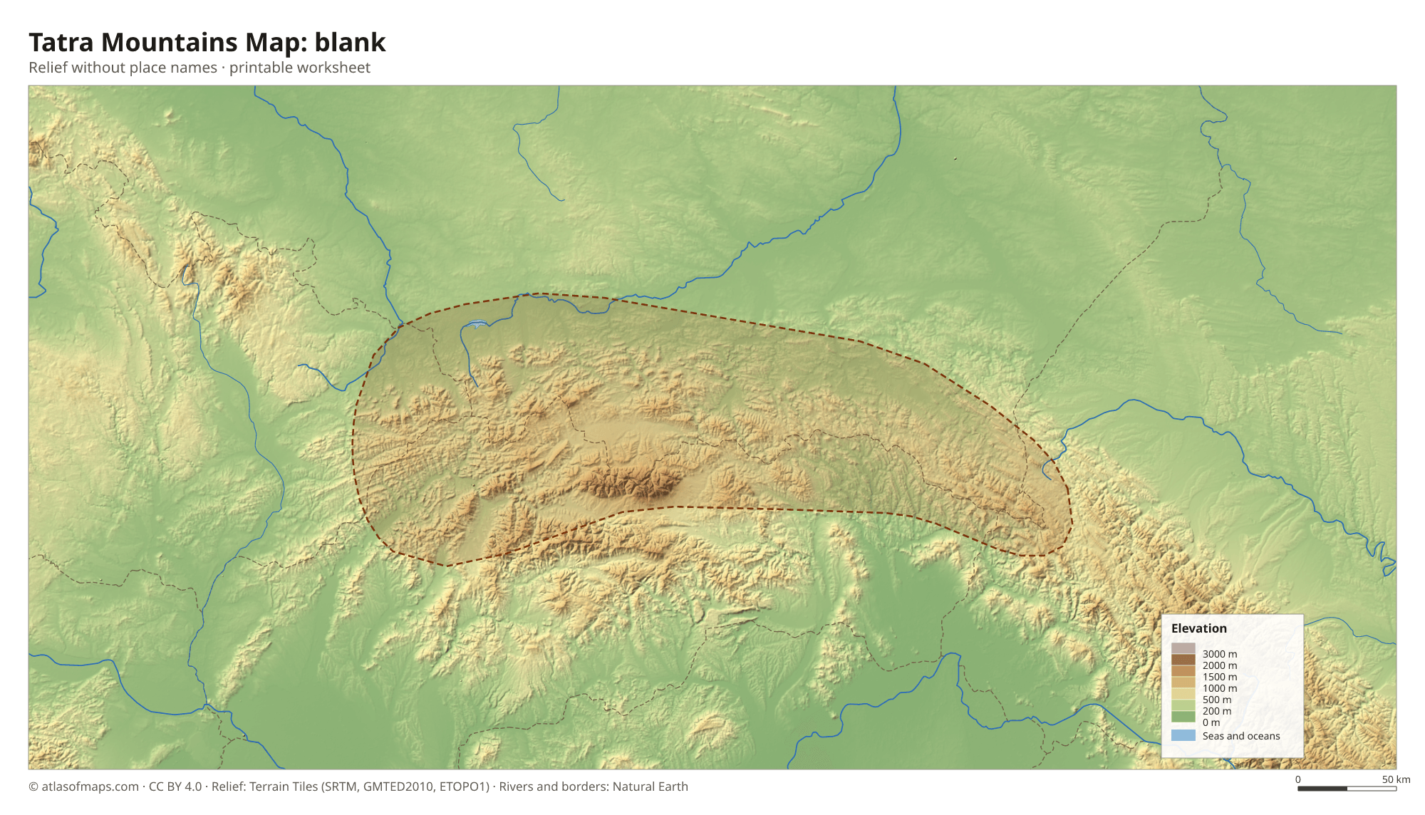 Tatra Mountains Map without names
