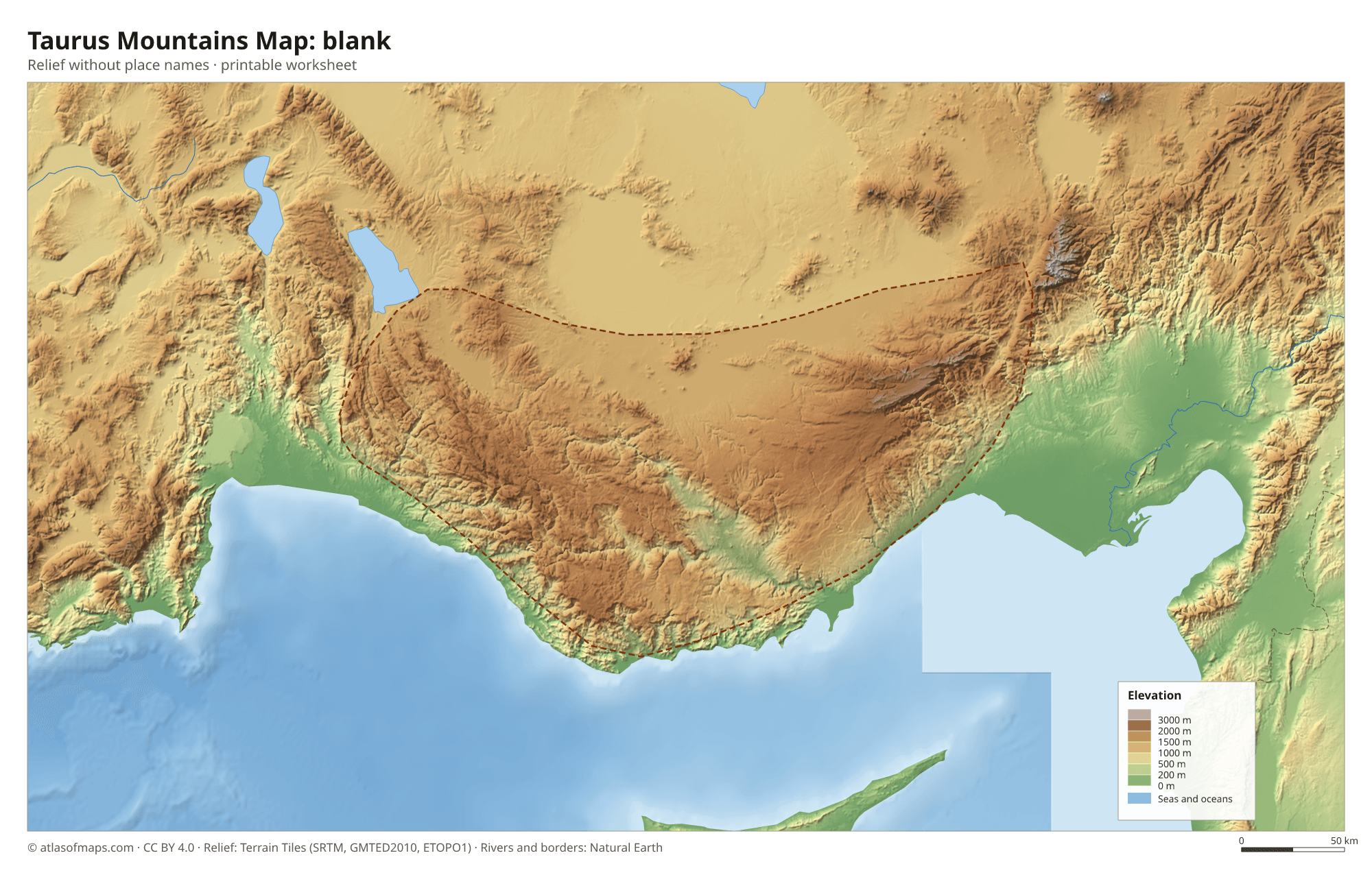 Taurus Mountains Map without names