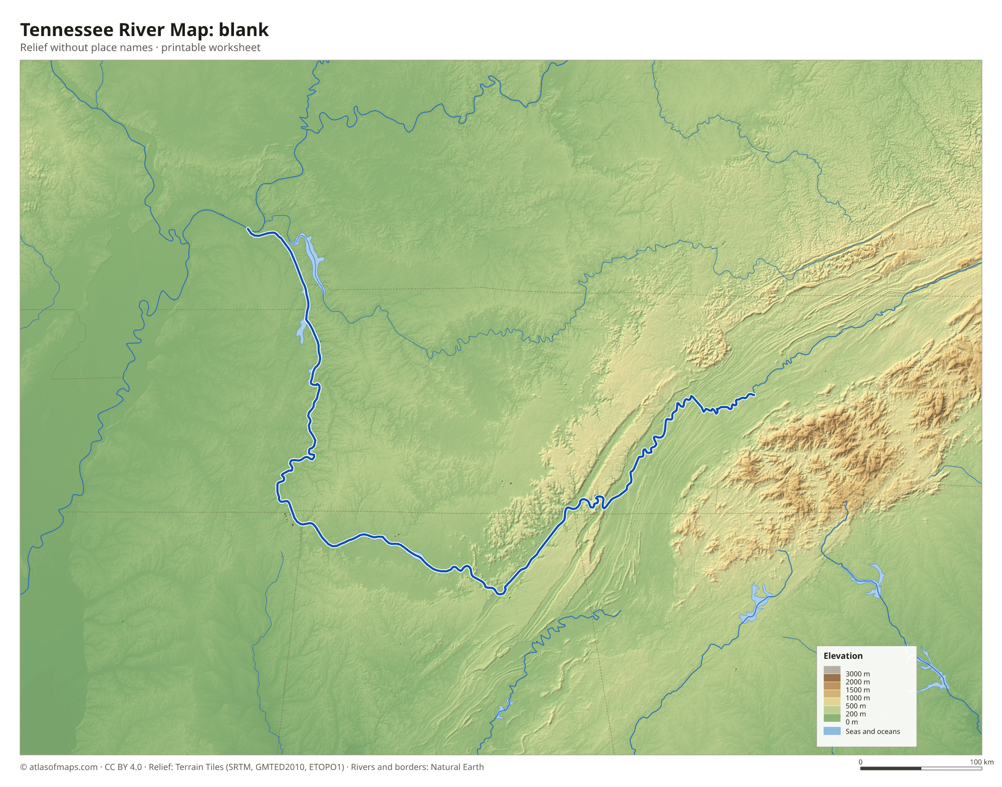 Tennessee River Map without names