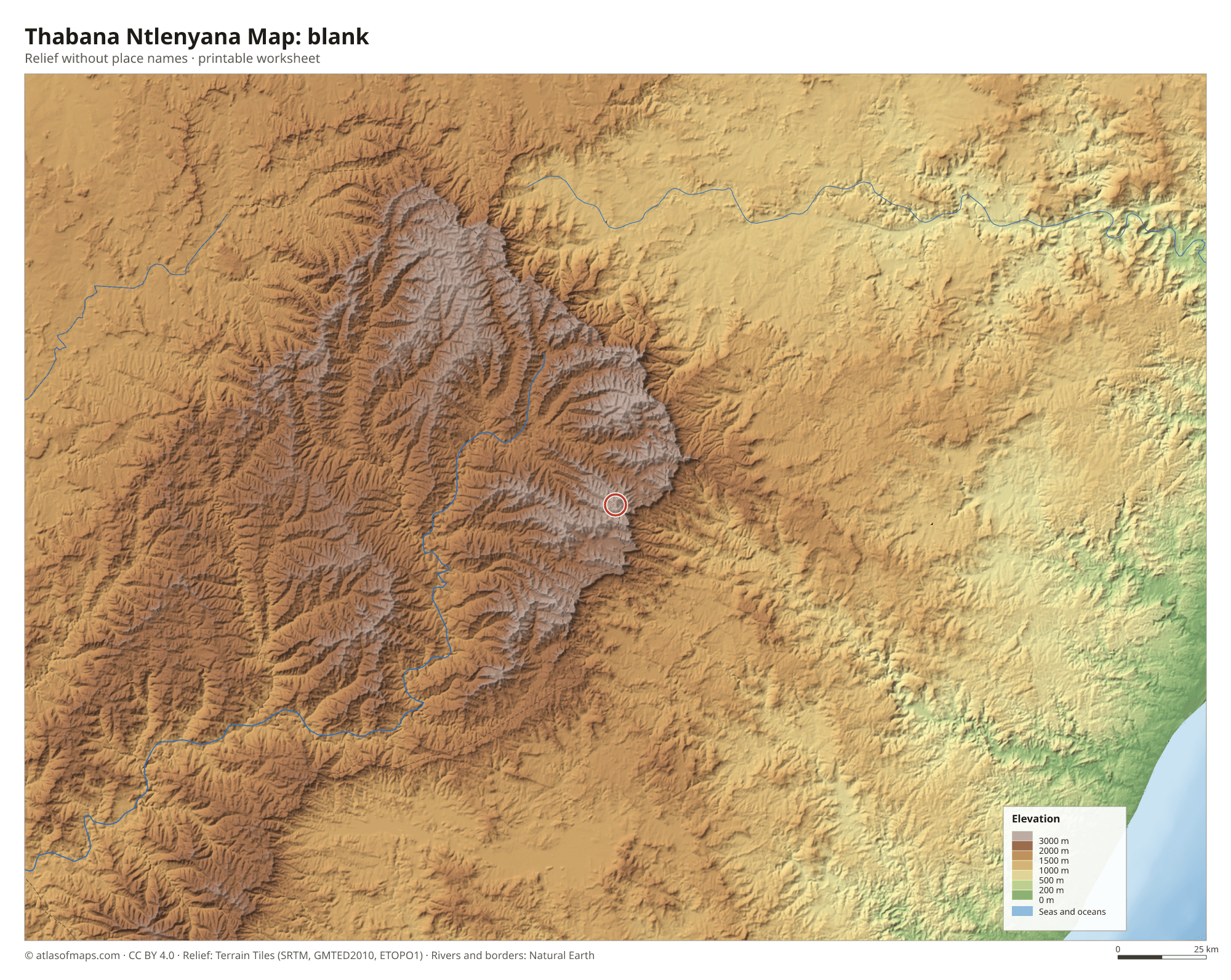 Thabana Ntlenyana Map without names