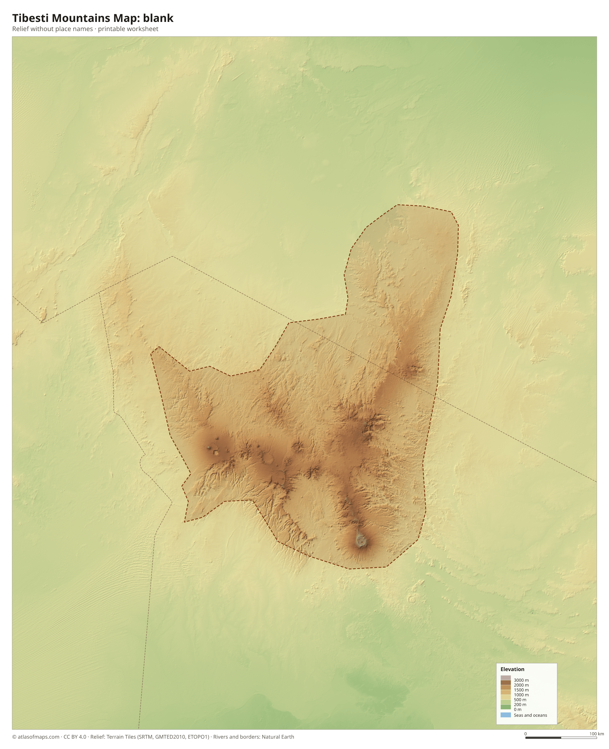 Tibesti Mountains Map without names