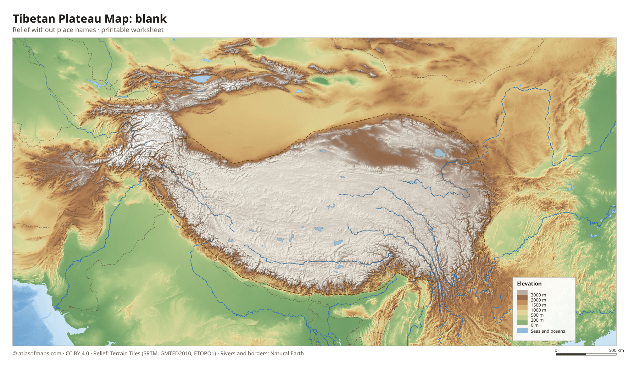 Tibetan Plateau Map without names
