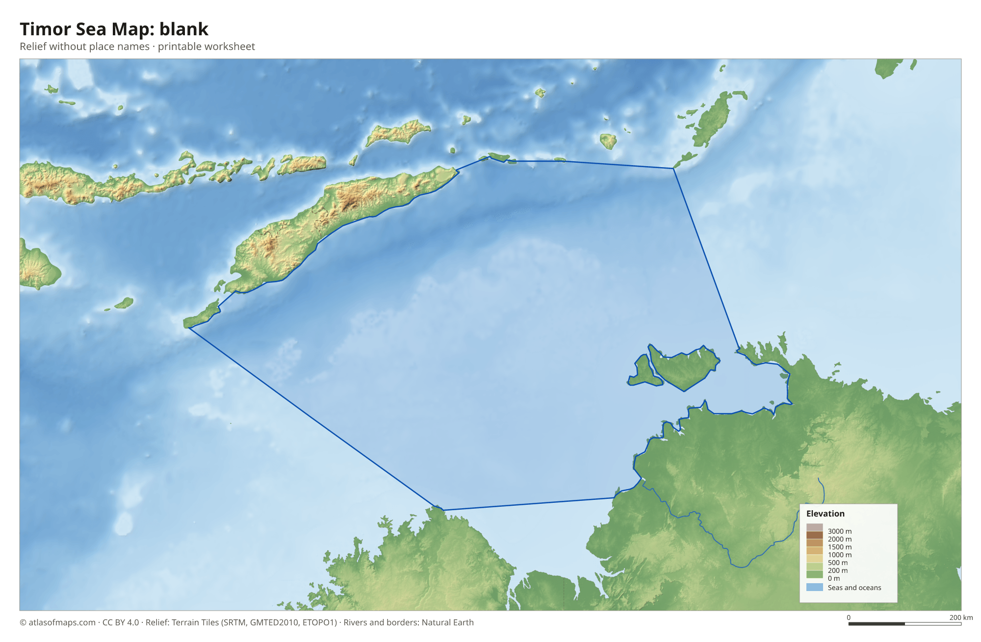 Timor Sea Map without names