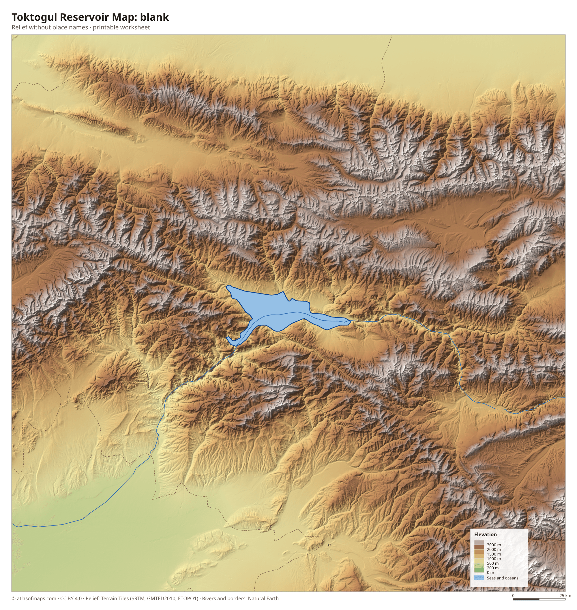 Toktogul Reservoir Map without names