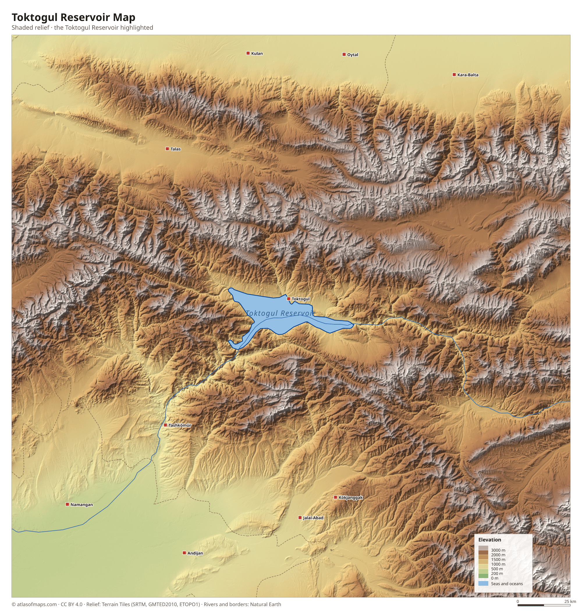 Toktogul Reservoir Map