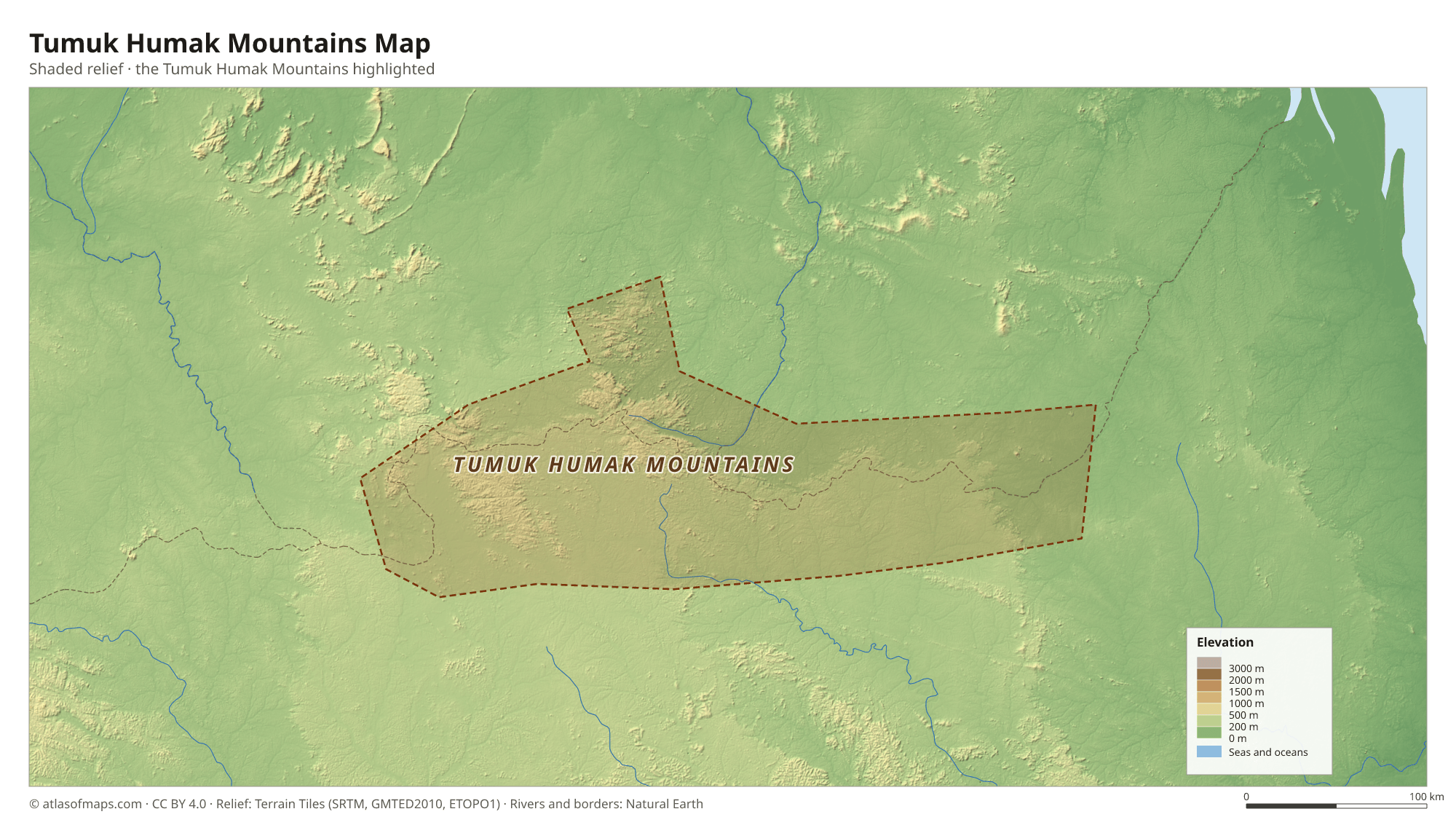 Tumuk Humak Mountains Map