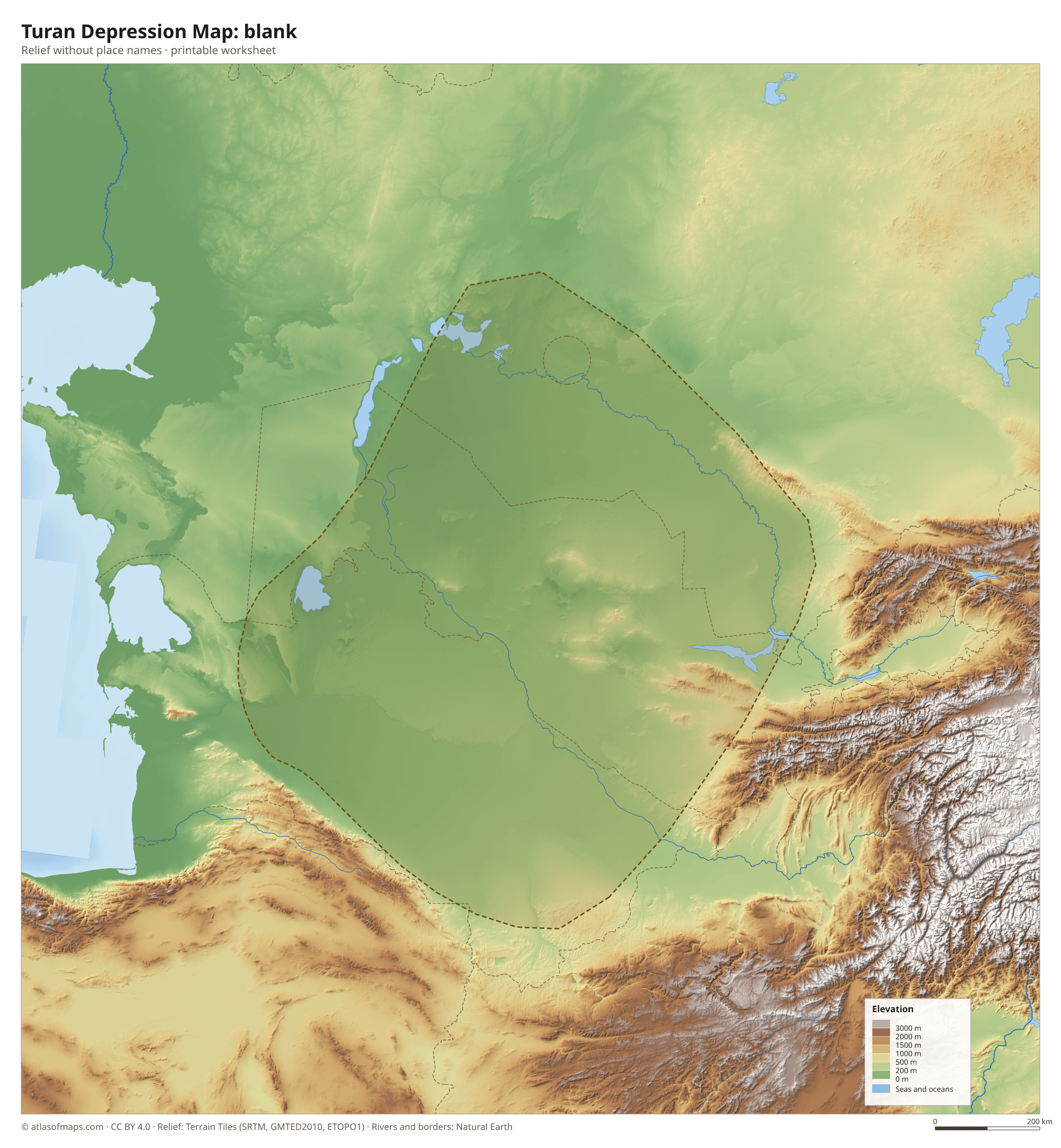 Turan Depression Map without names