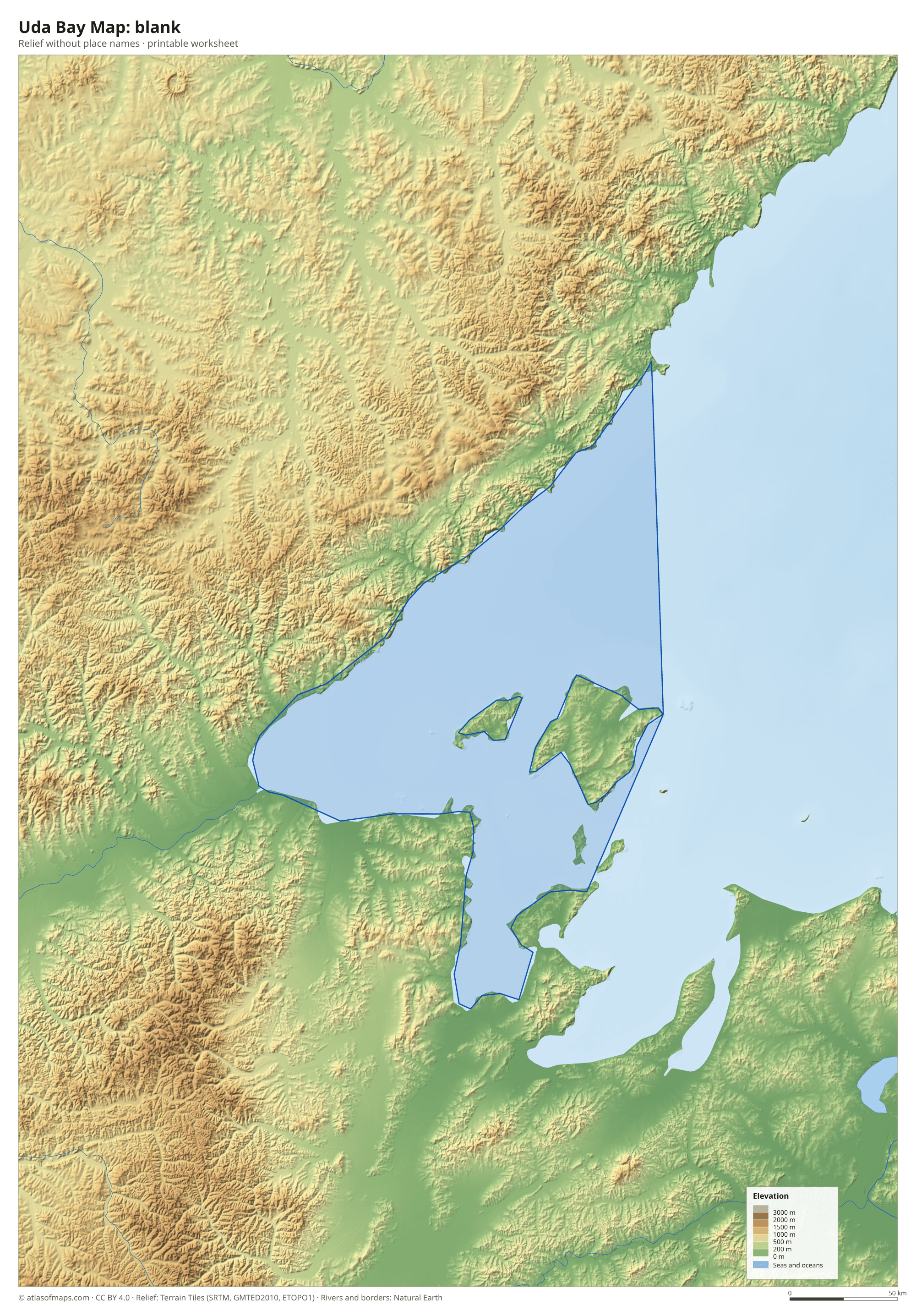 Uda Bay Map without names