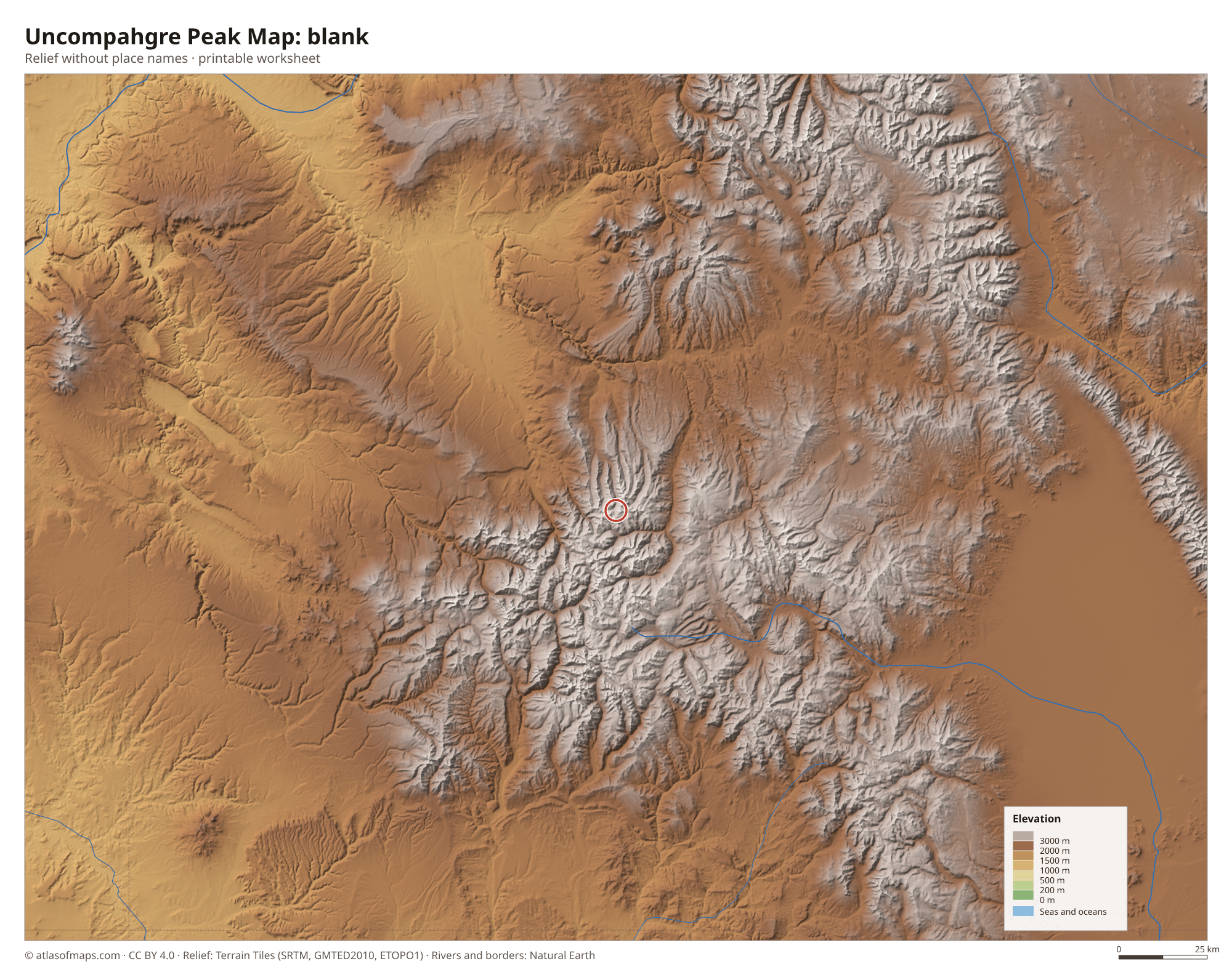 Uncompahgre Peak Map without names