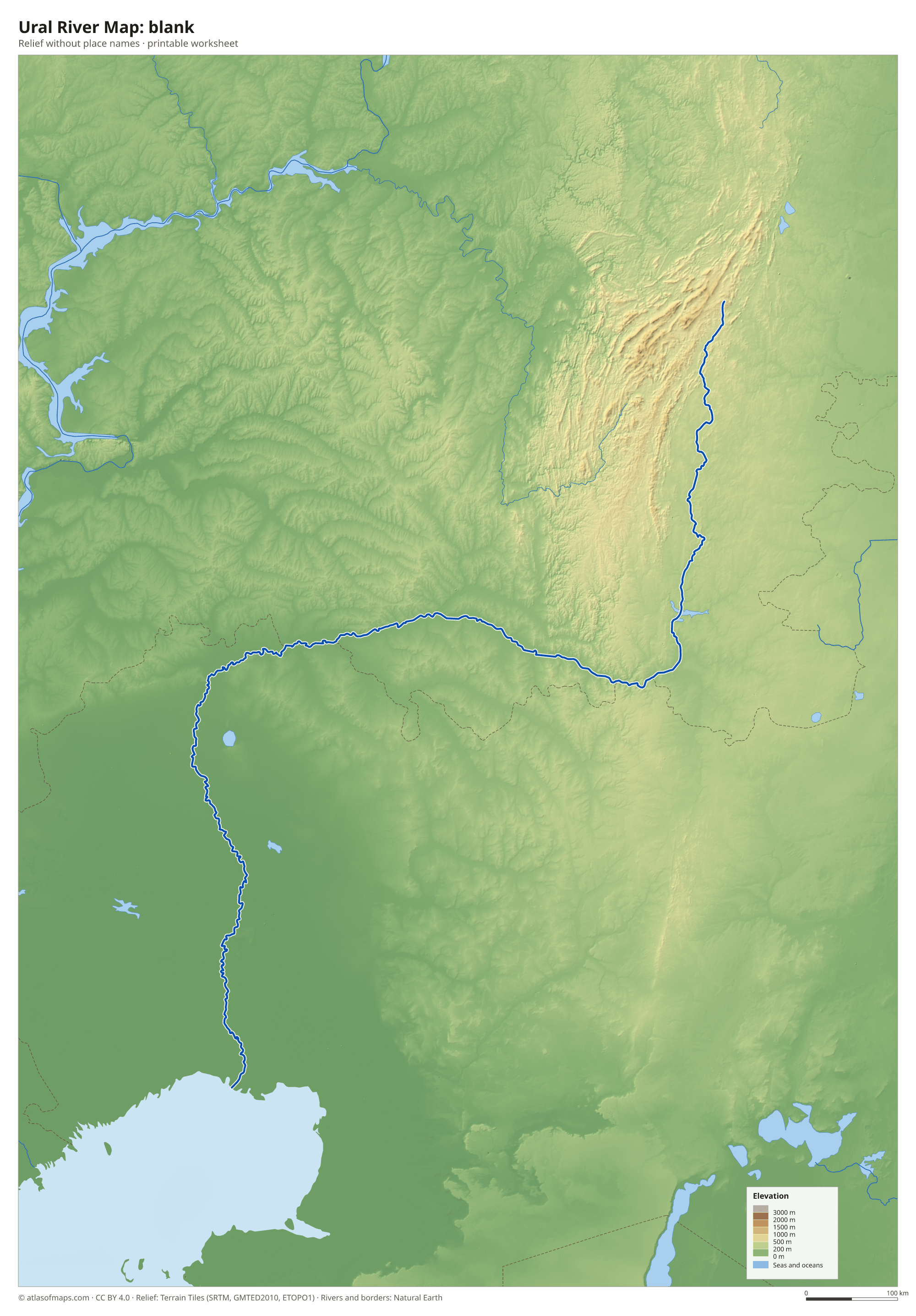 Ural River Map without names