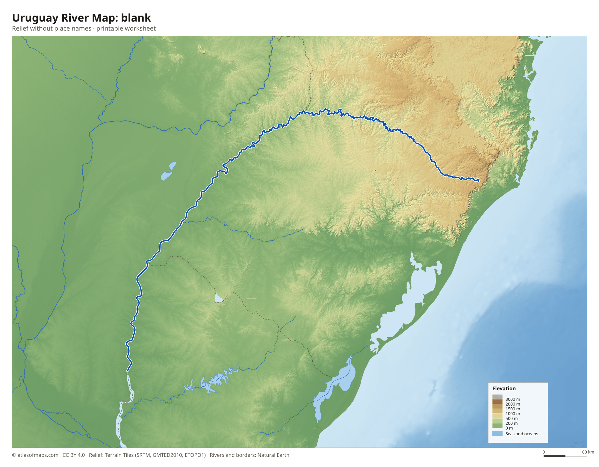 Uruguay River Map without names