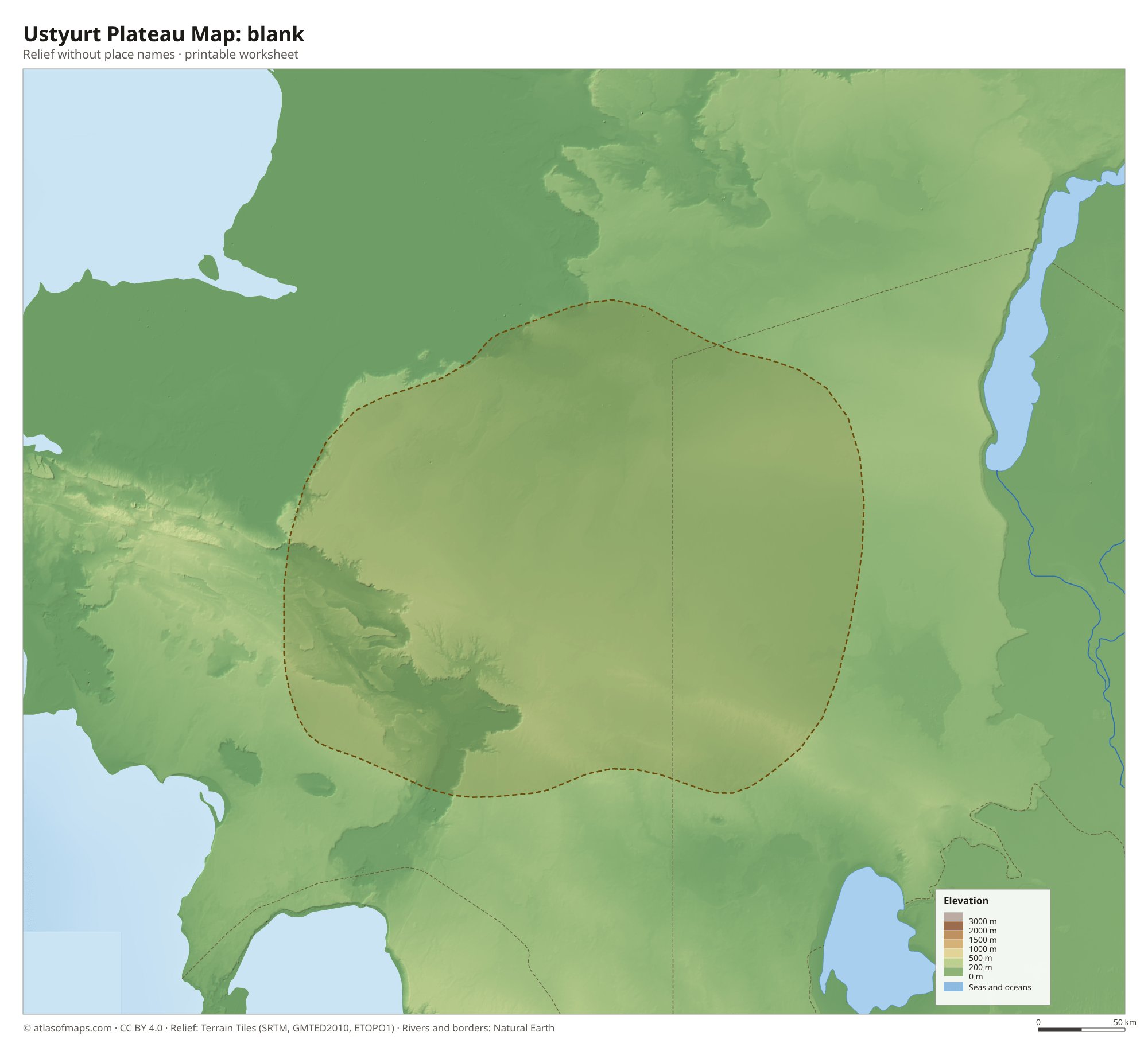 Ustyurt Plateau Map without names