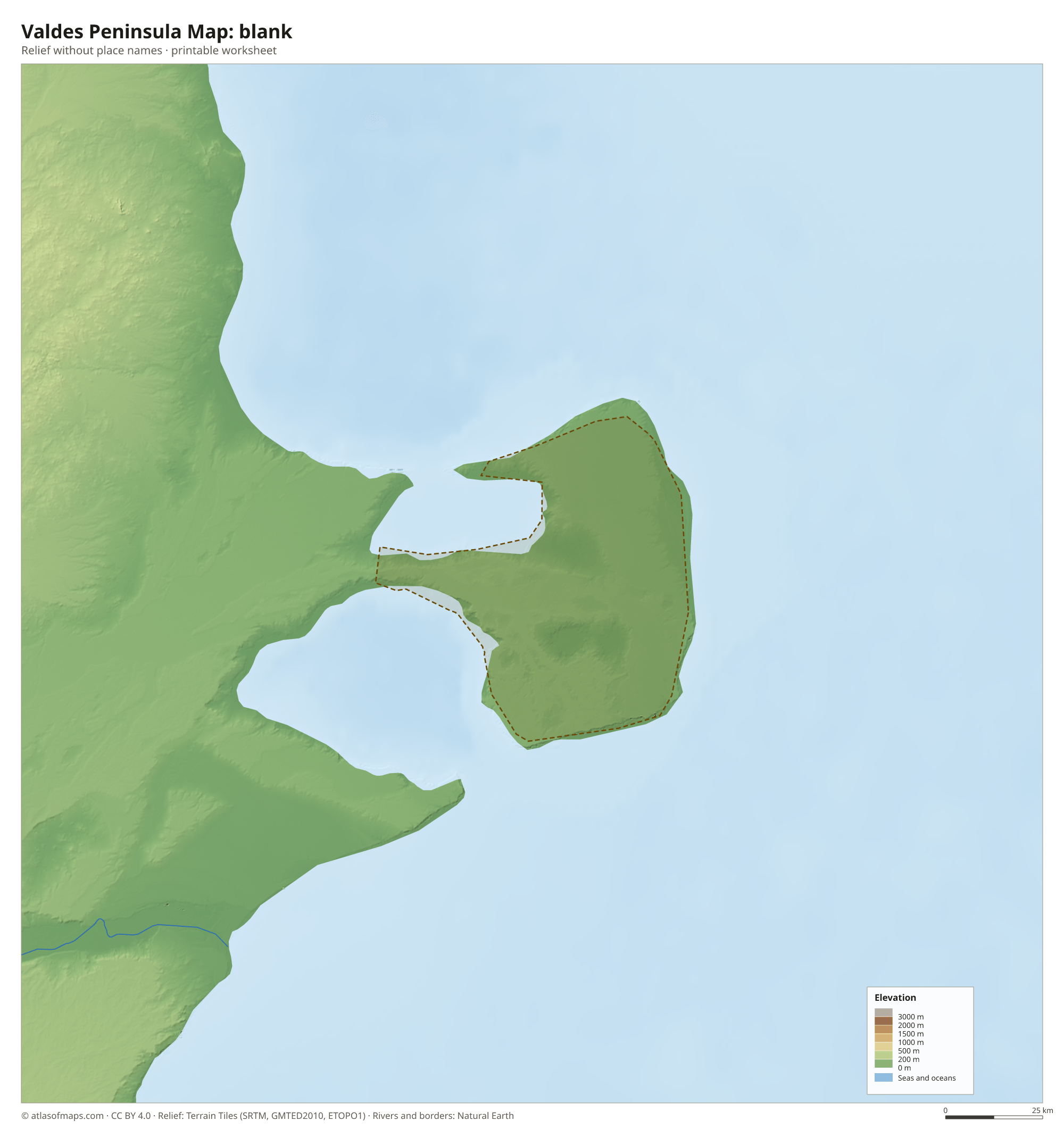 Valdes Peninsula Map without names