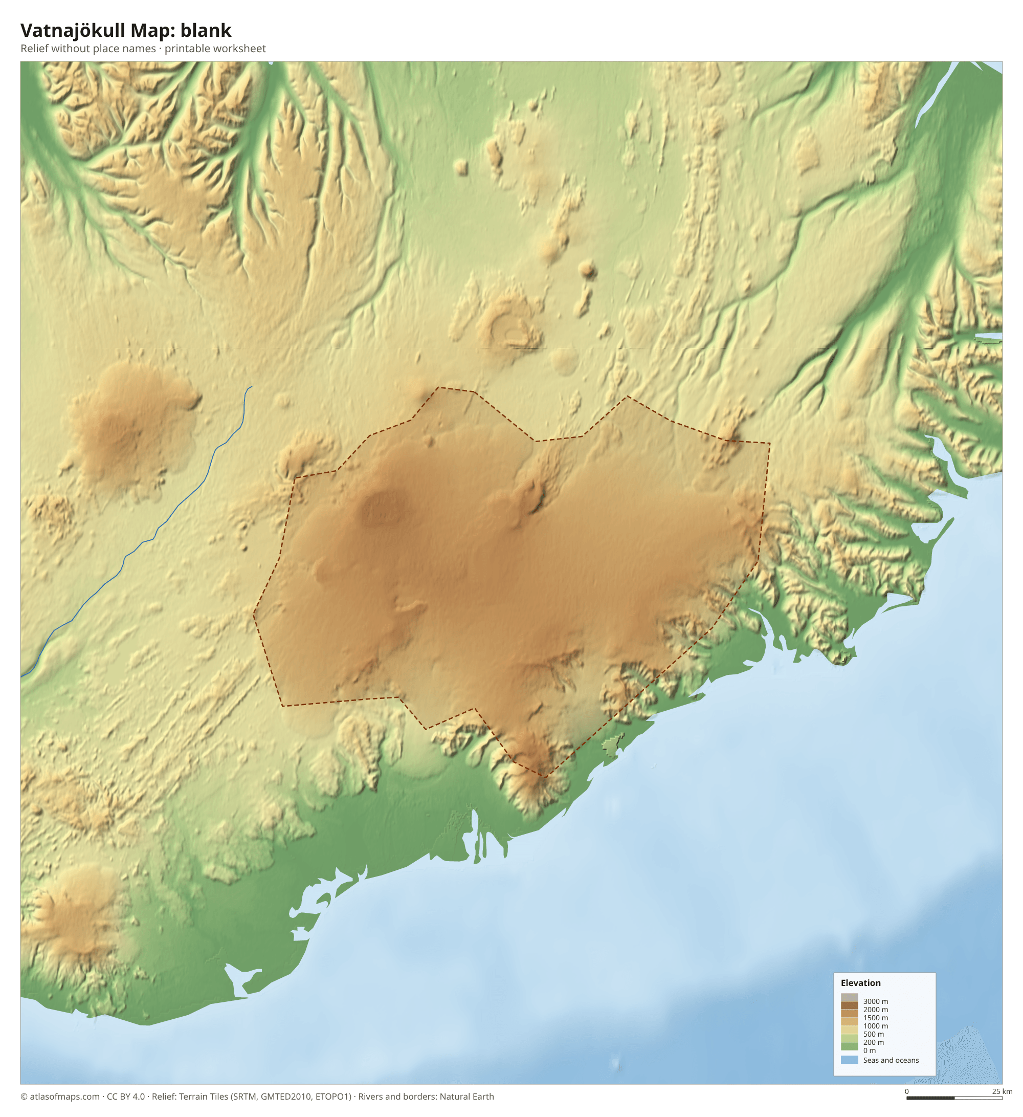 Vatnajökull Map without names