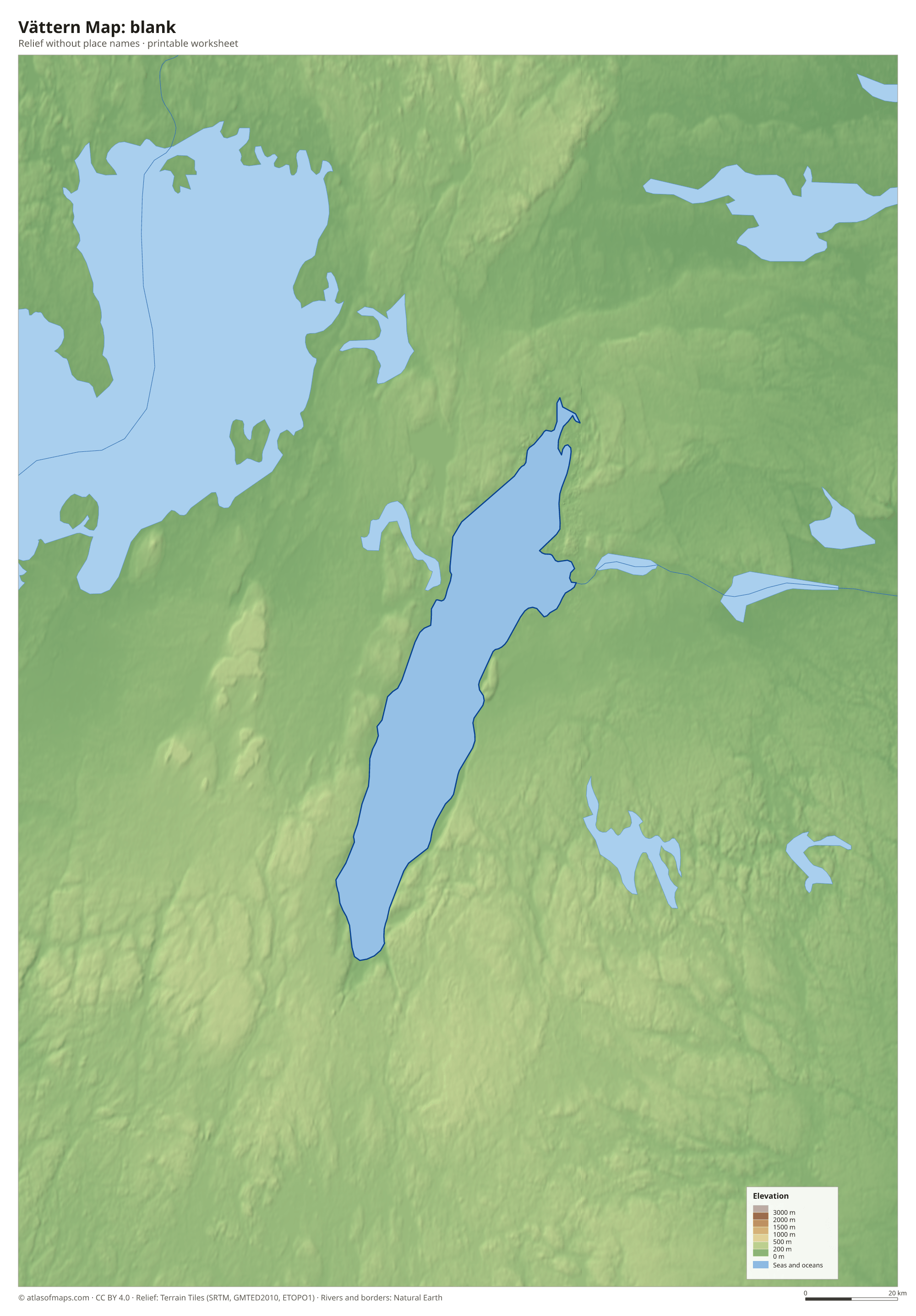 Vättern Map without names