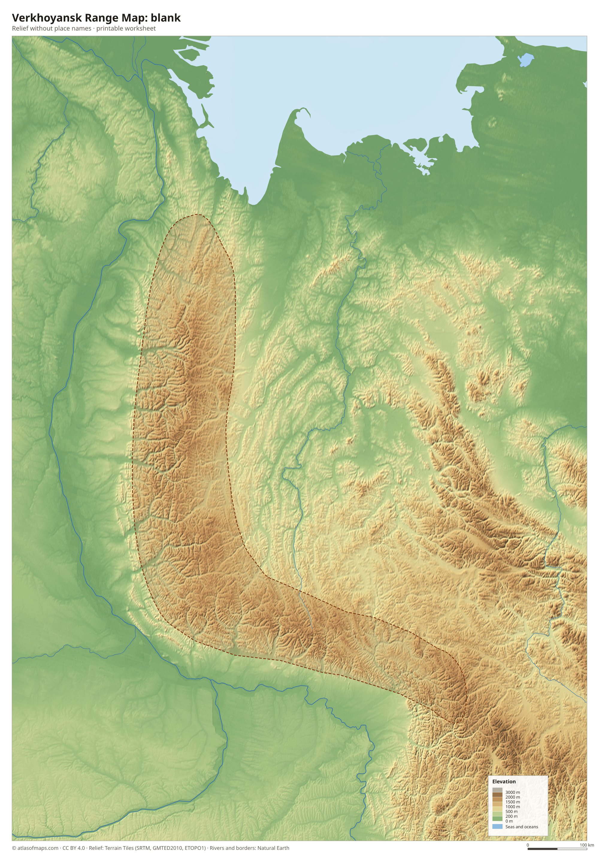 Verkhoyansk Range Map without names