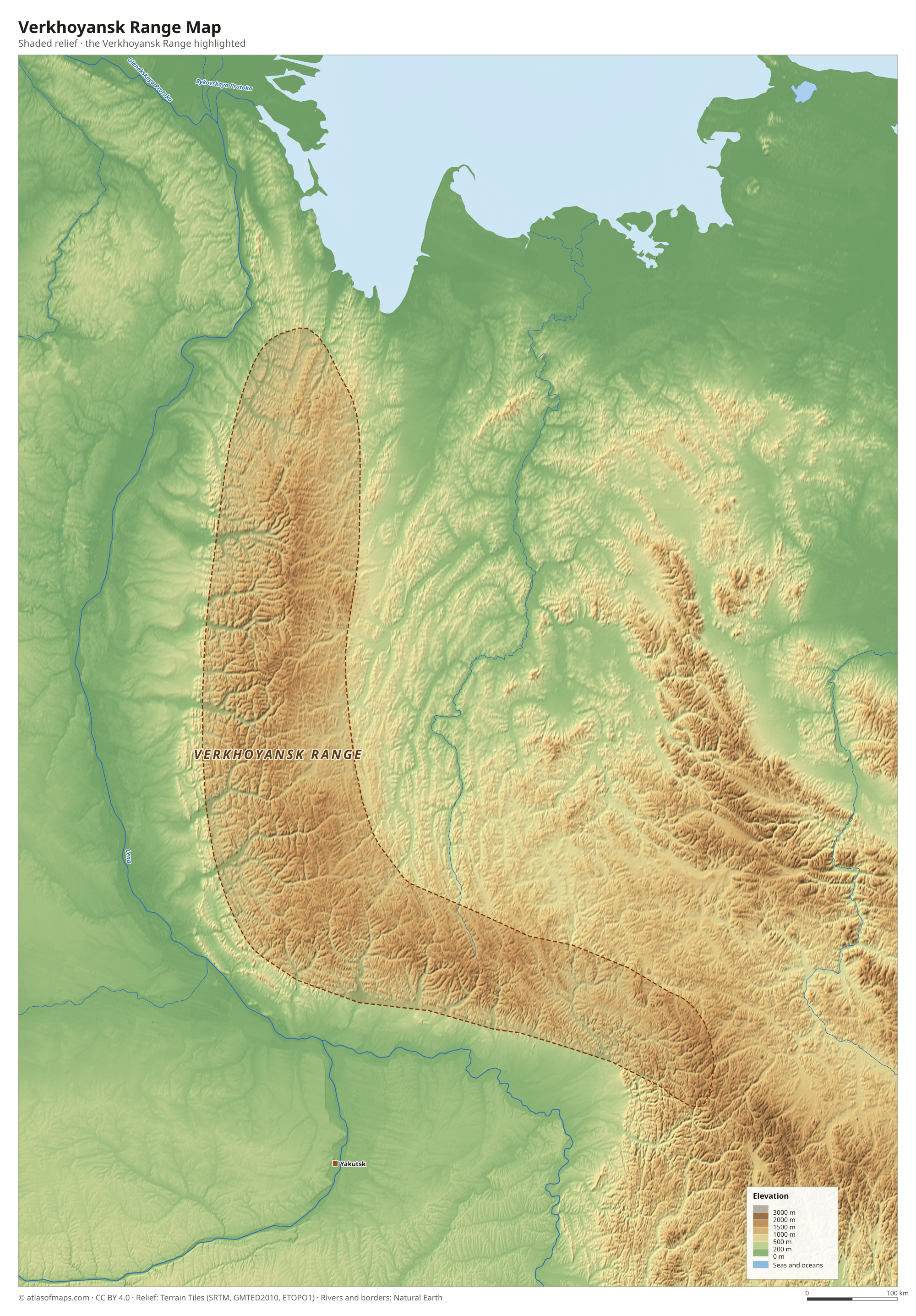 Verkhoyansk Range Map