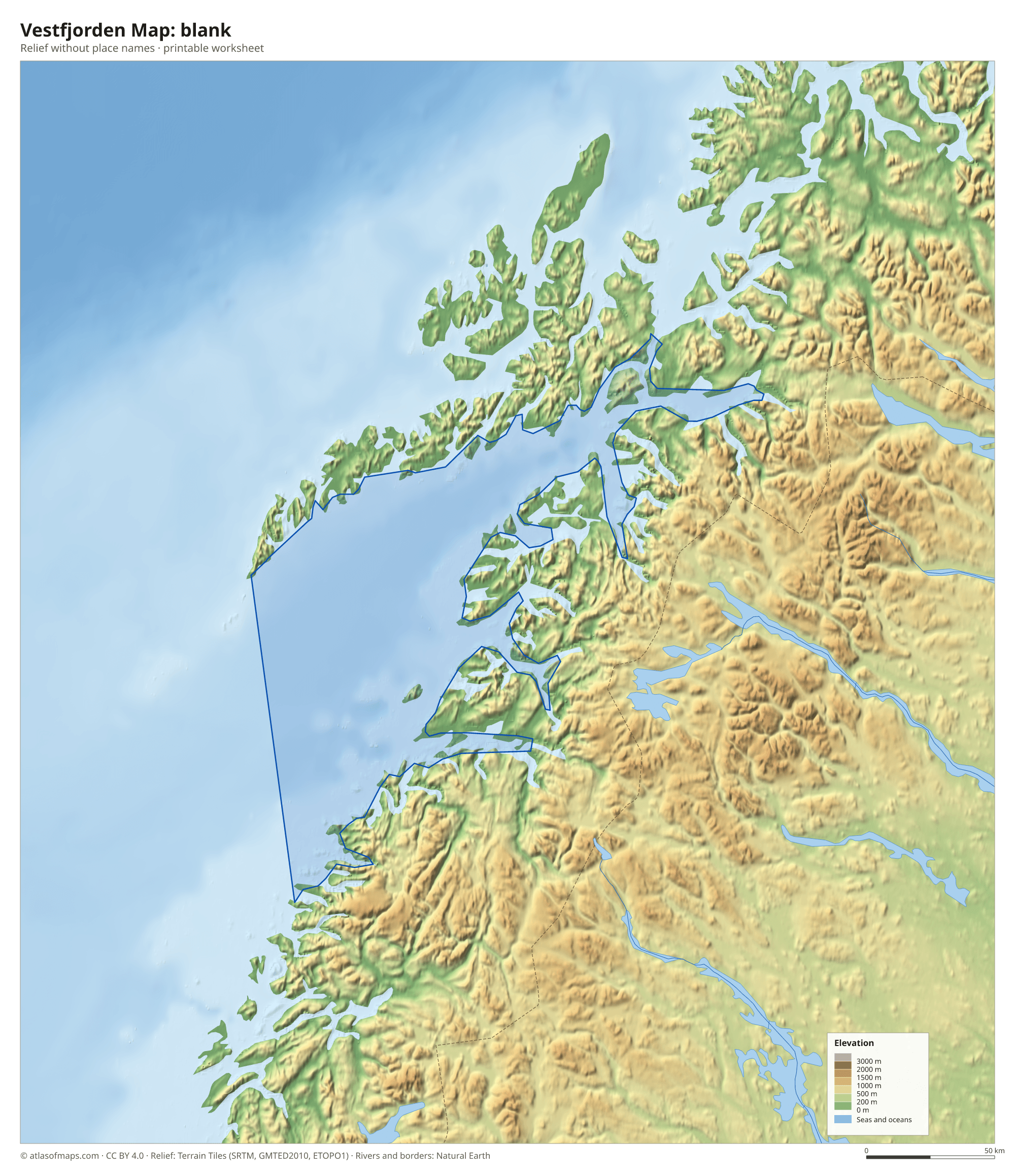 Vestfjorden Map without names