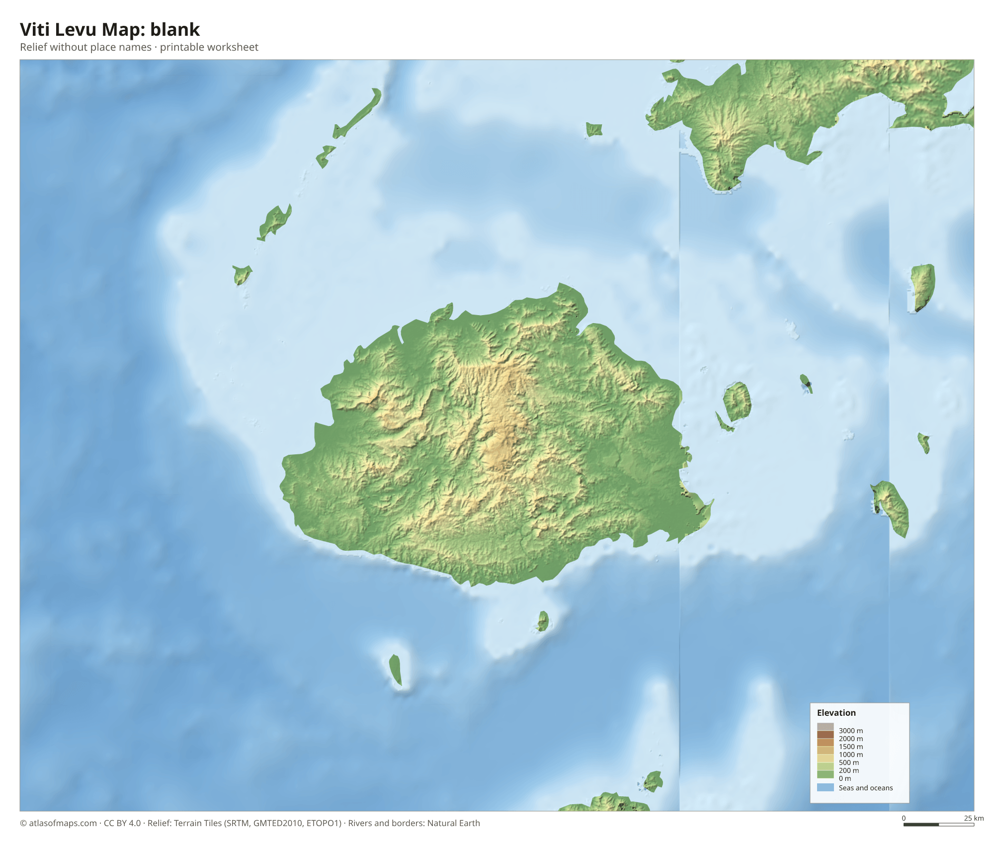 Viti Levu Map without names