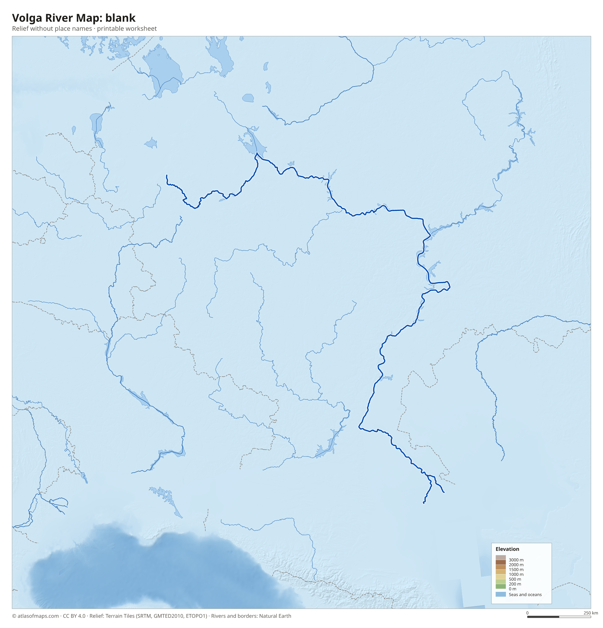 Volga River Map without names