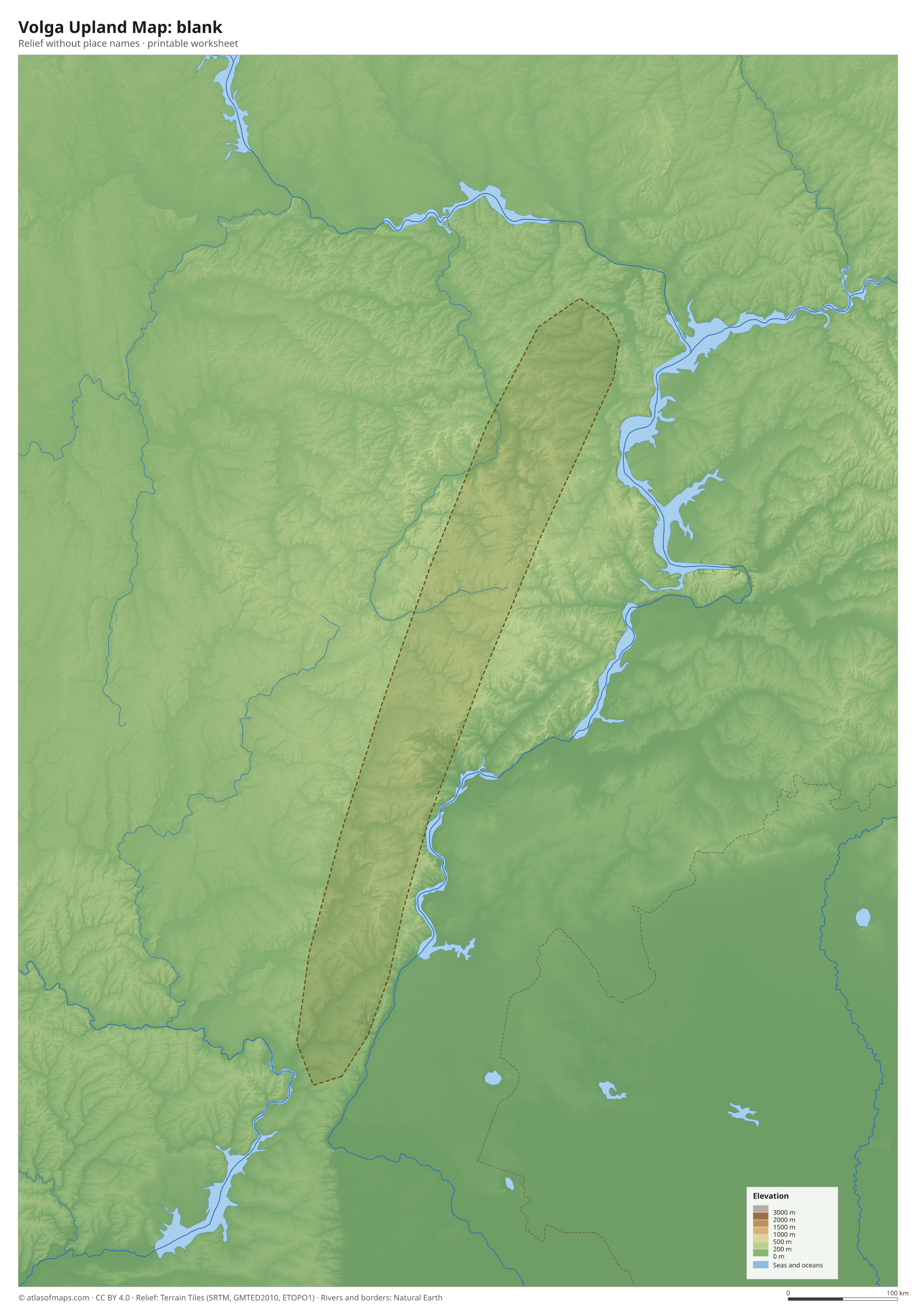 Volga Upland Map without names