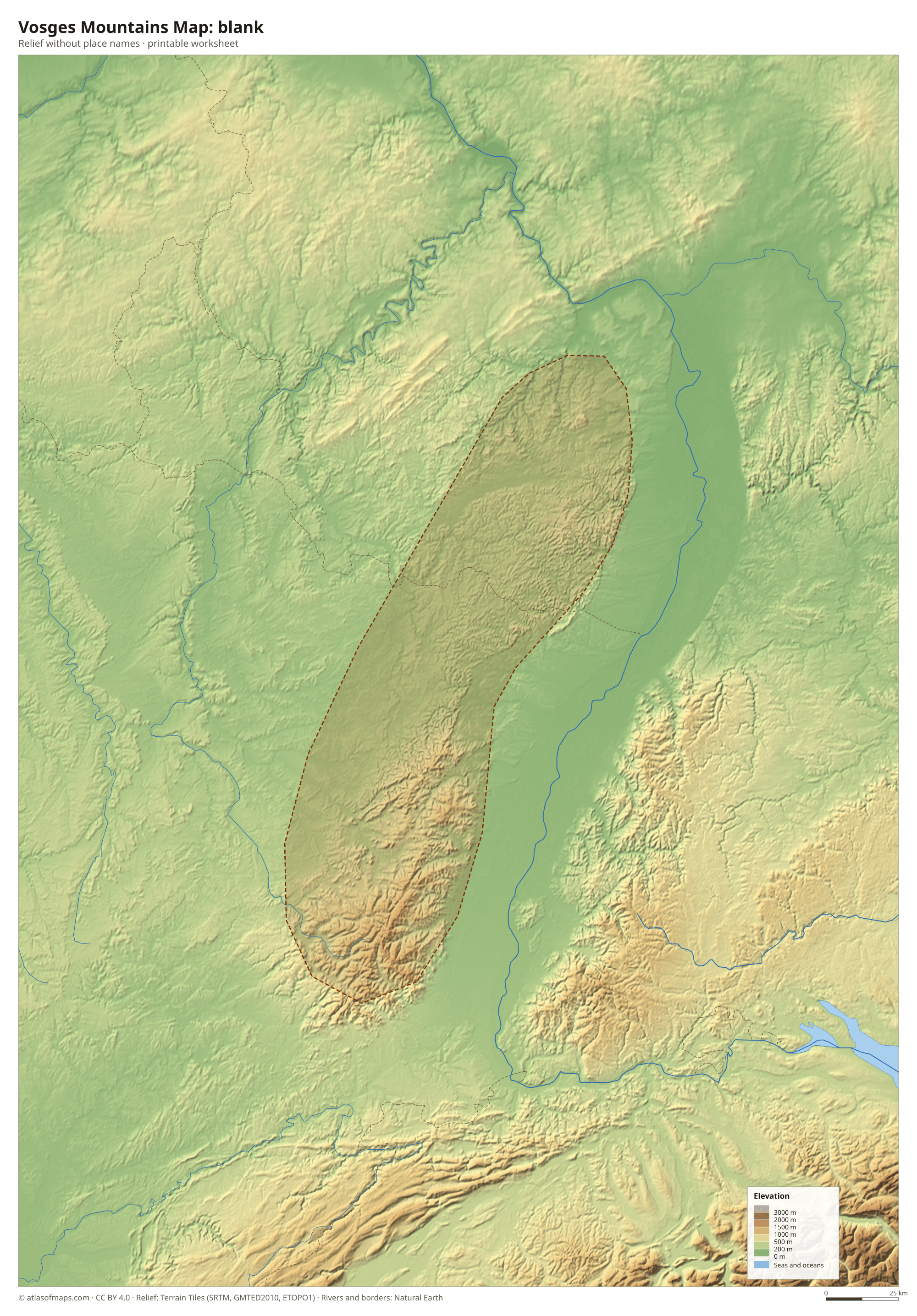 Vosges Mountains Map without names