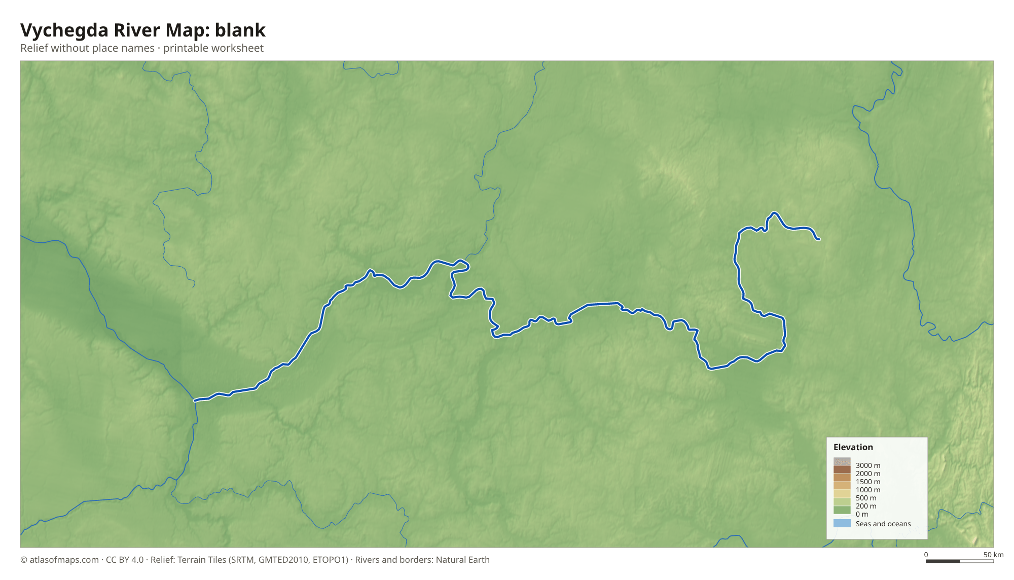 Vychegda River Map without names