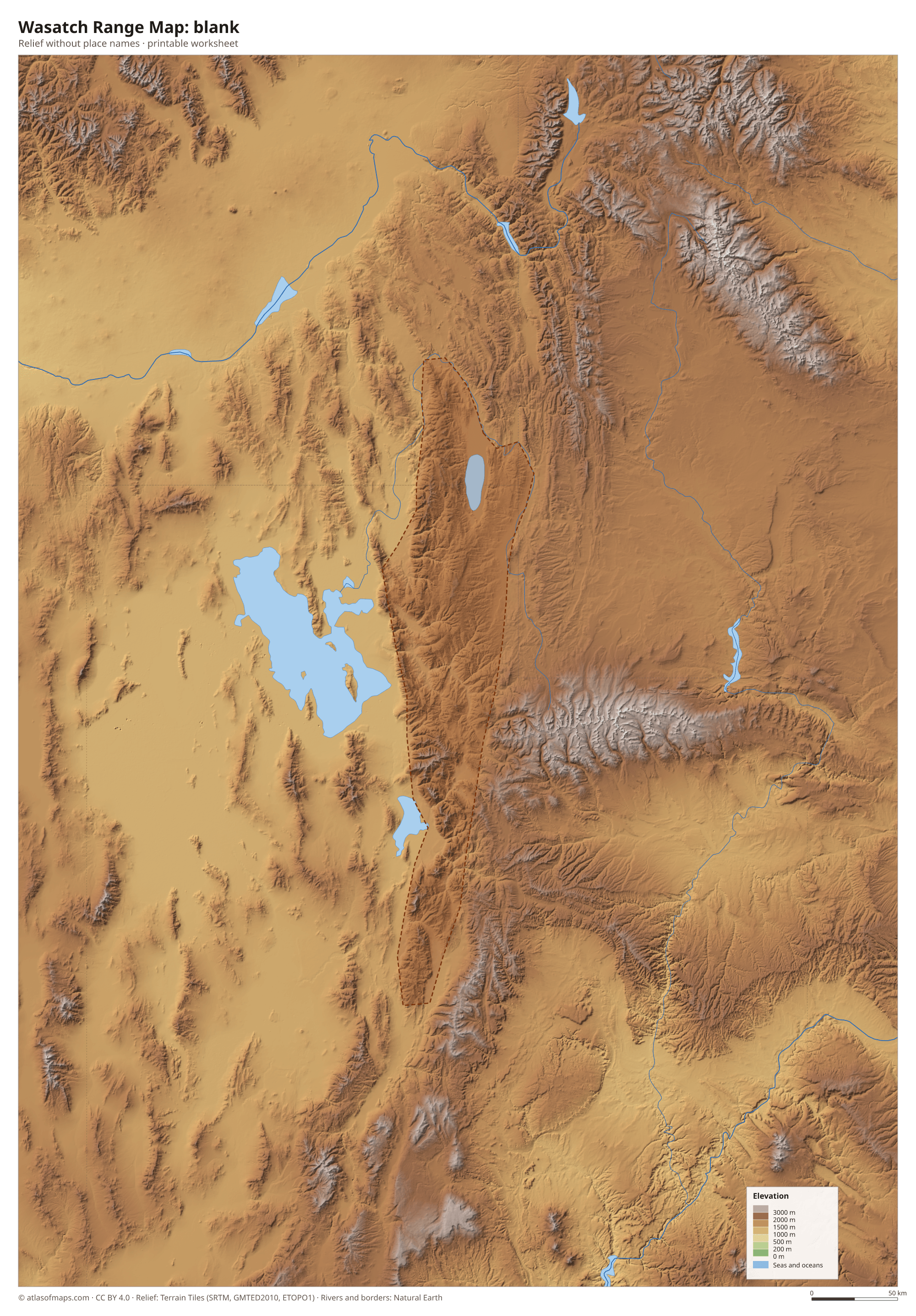 Wasatch Range Map without names