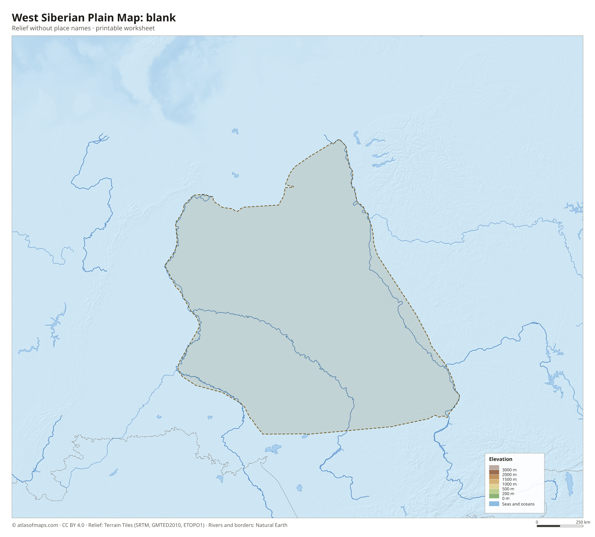 West Siberian Plain Map without names