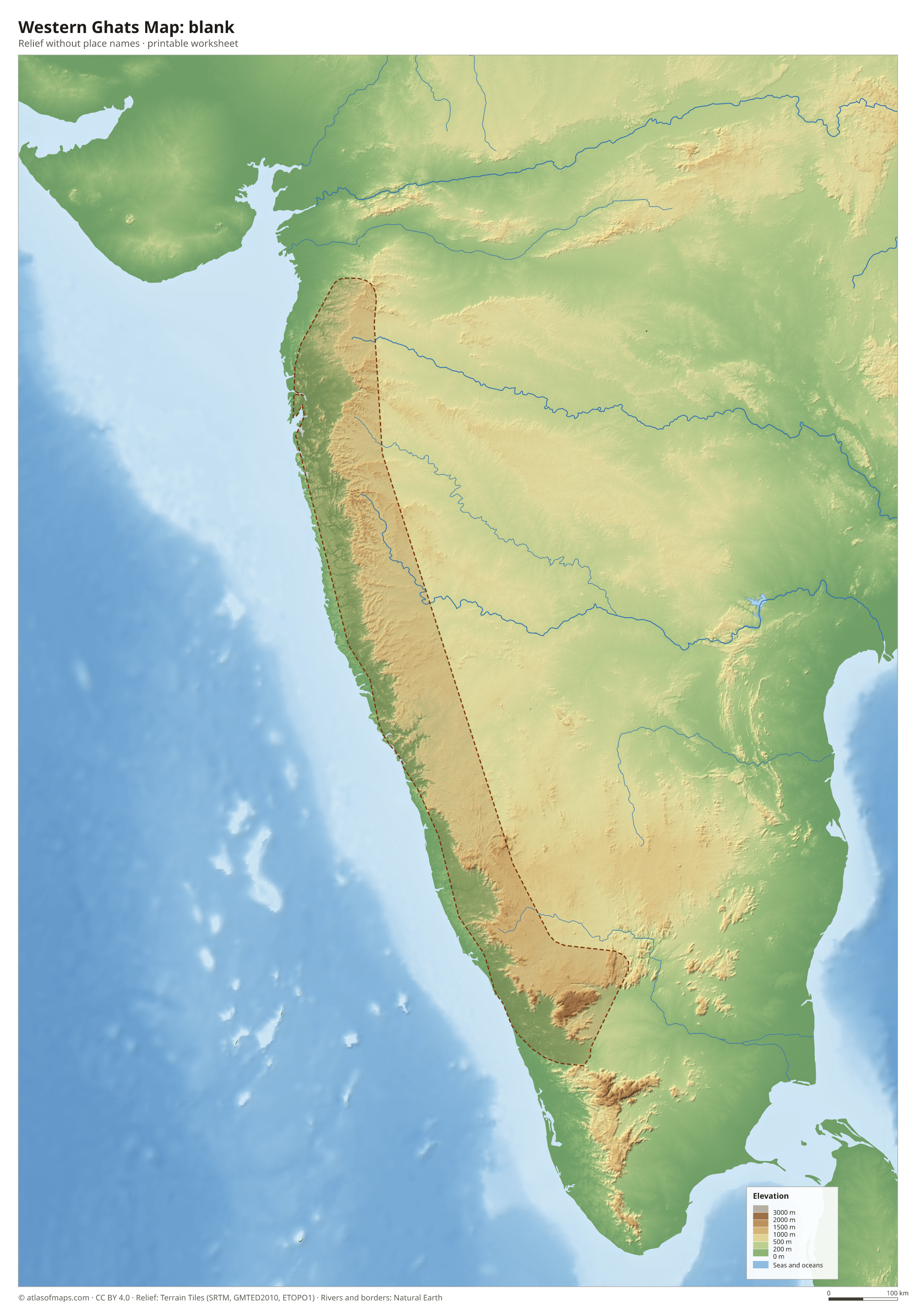 Western Ghats Map without names