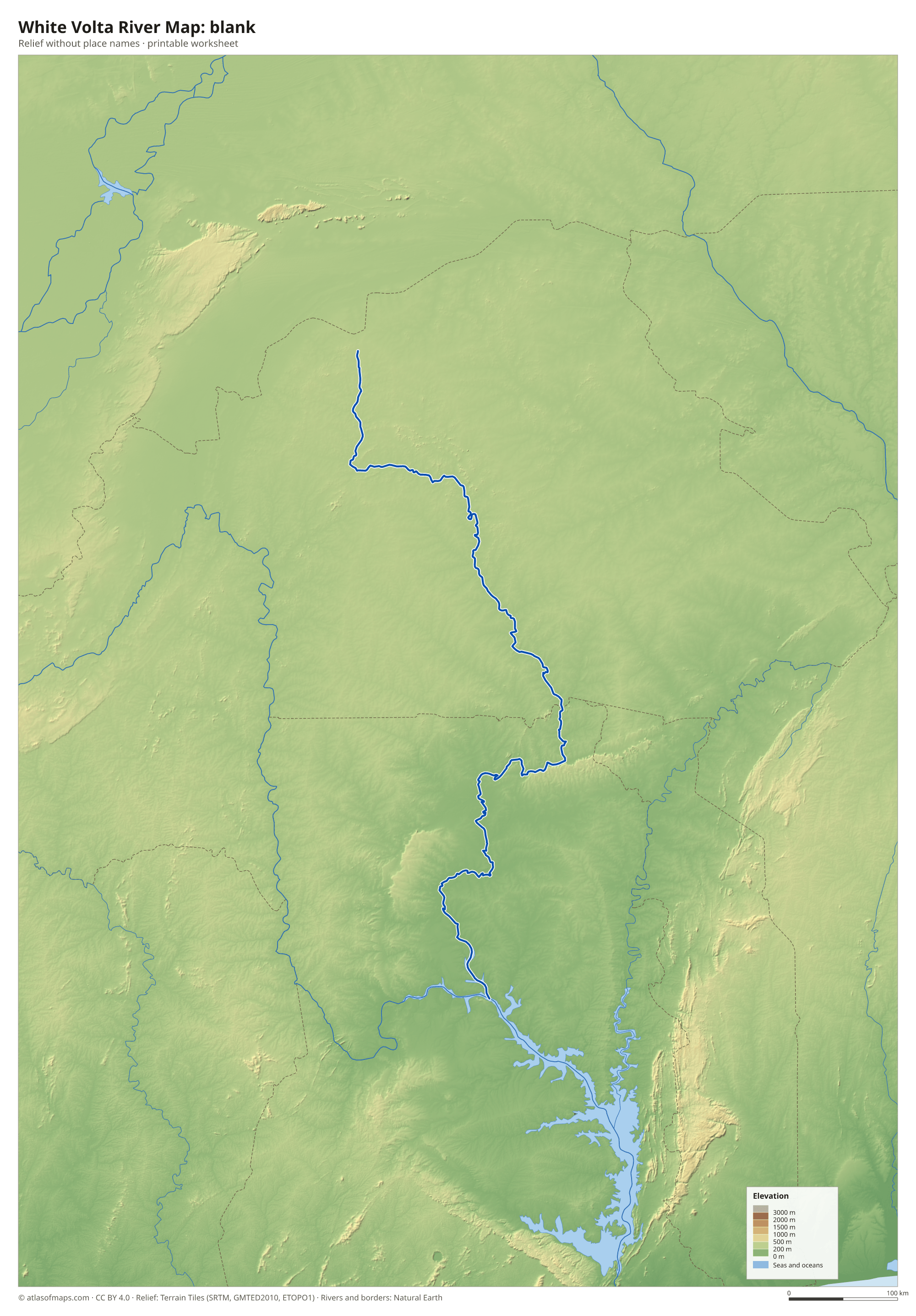 White Volta River Map without names