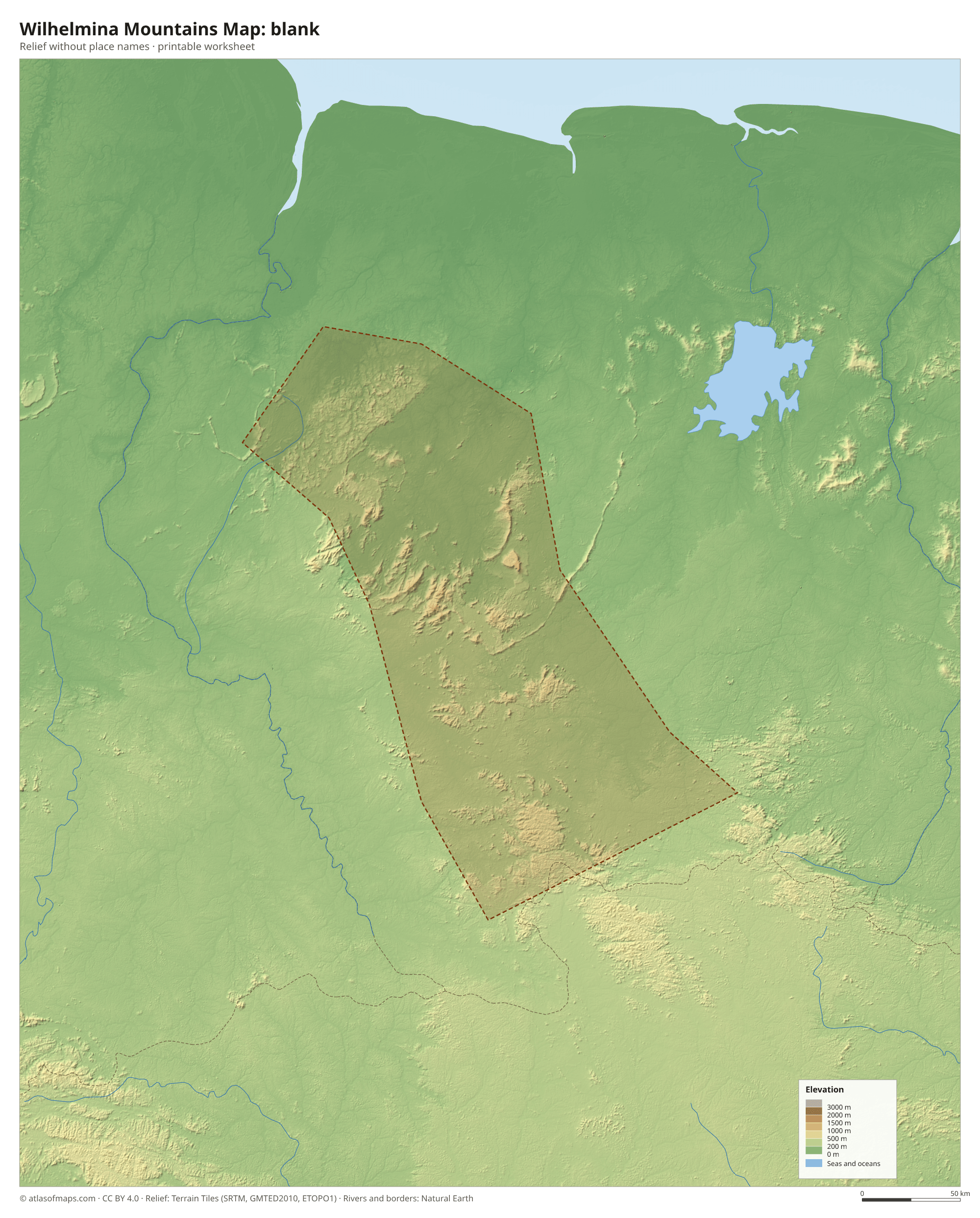 Wilhelmina Mountains Map without names