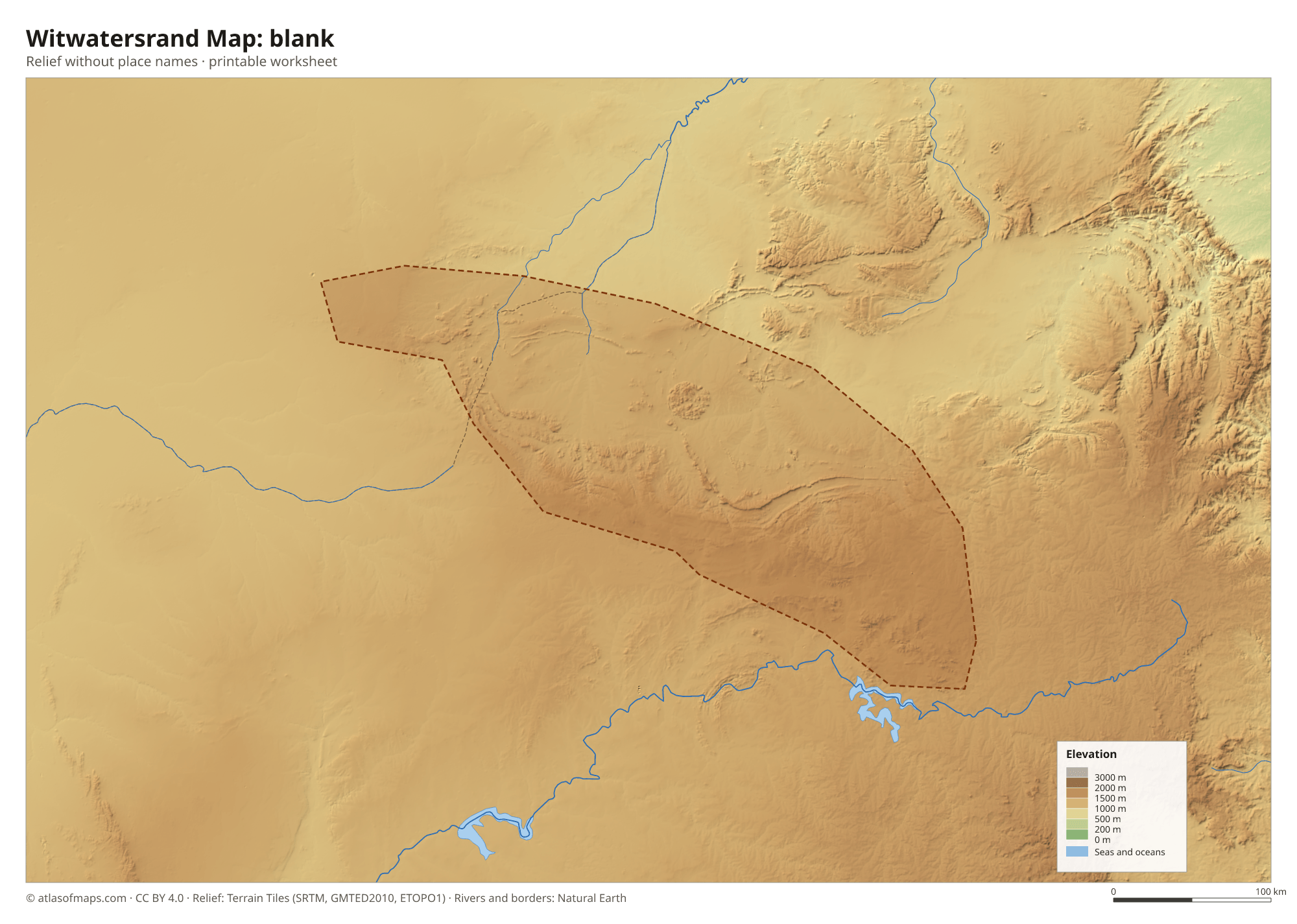 Witwatersrand Map without names