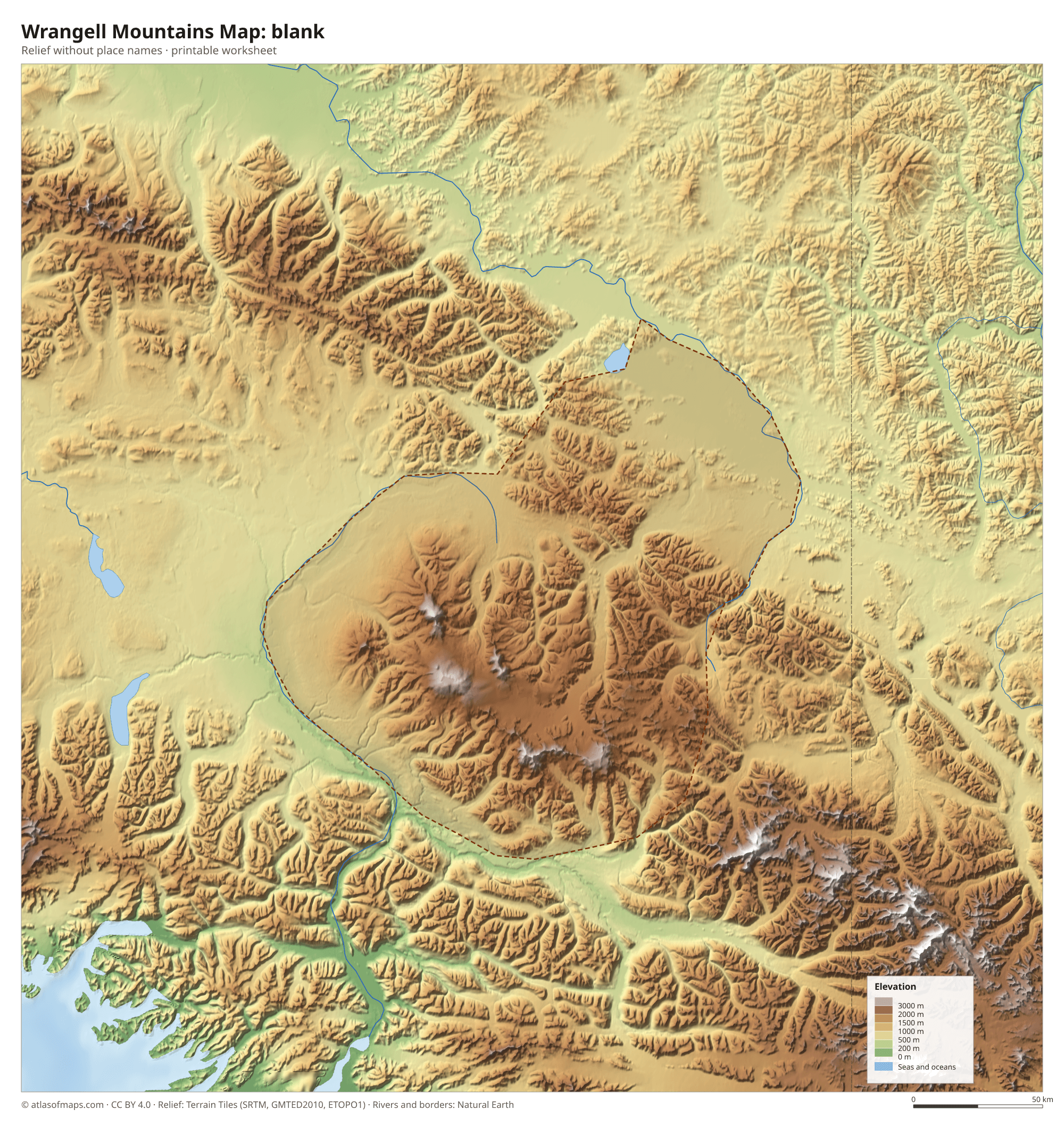Wrangell Mountains Map without names