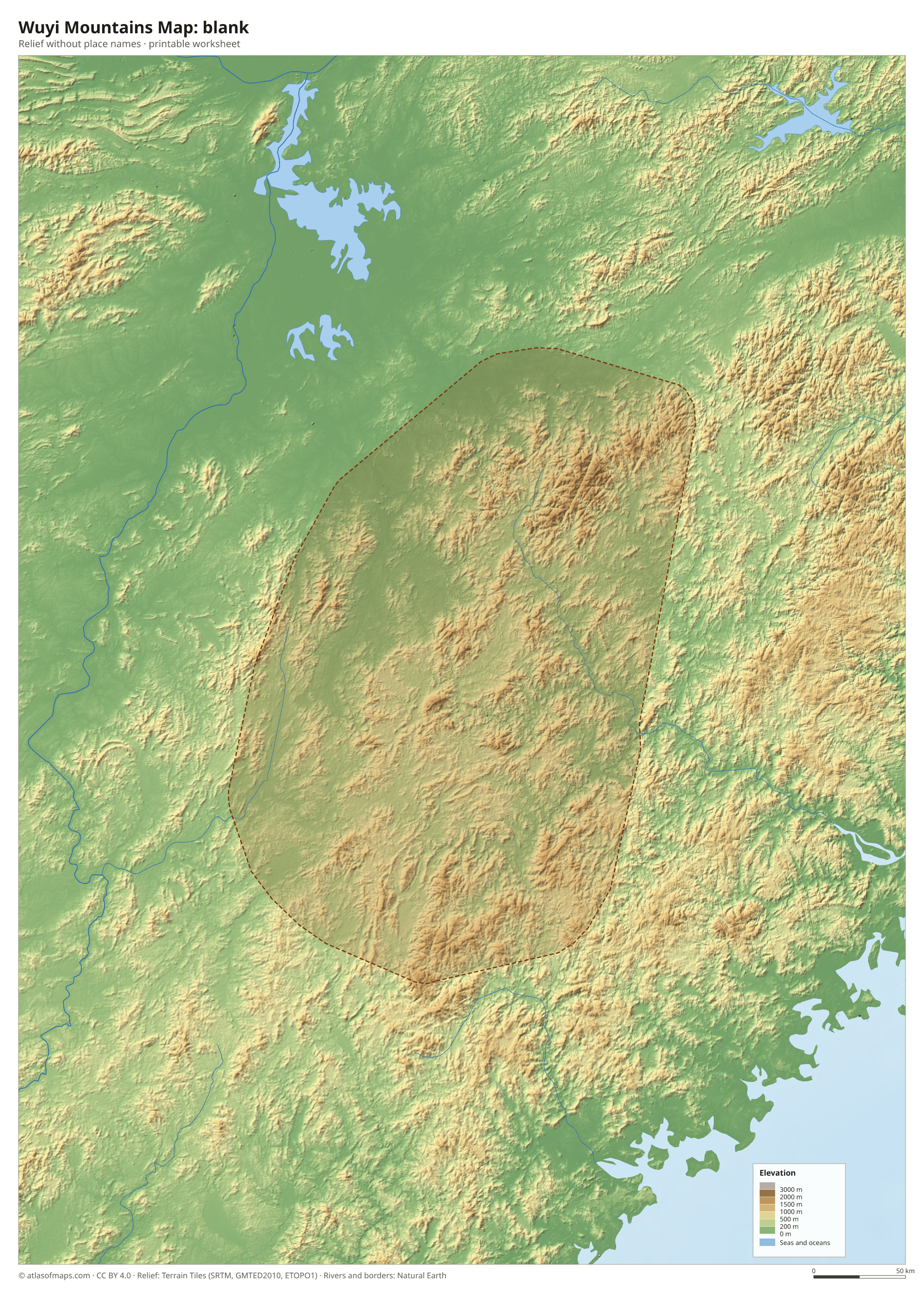 Wuyi Mountains Map without names