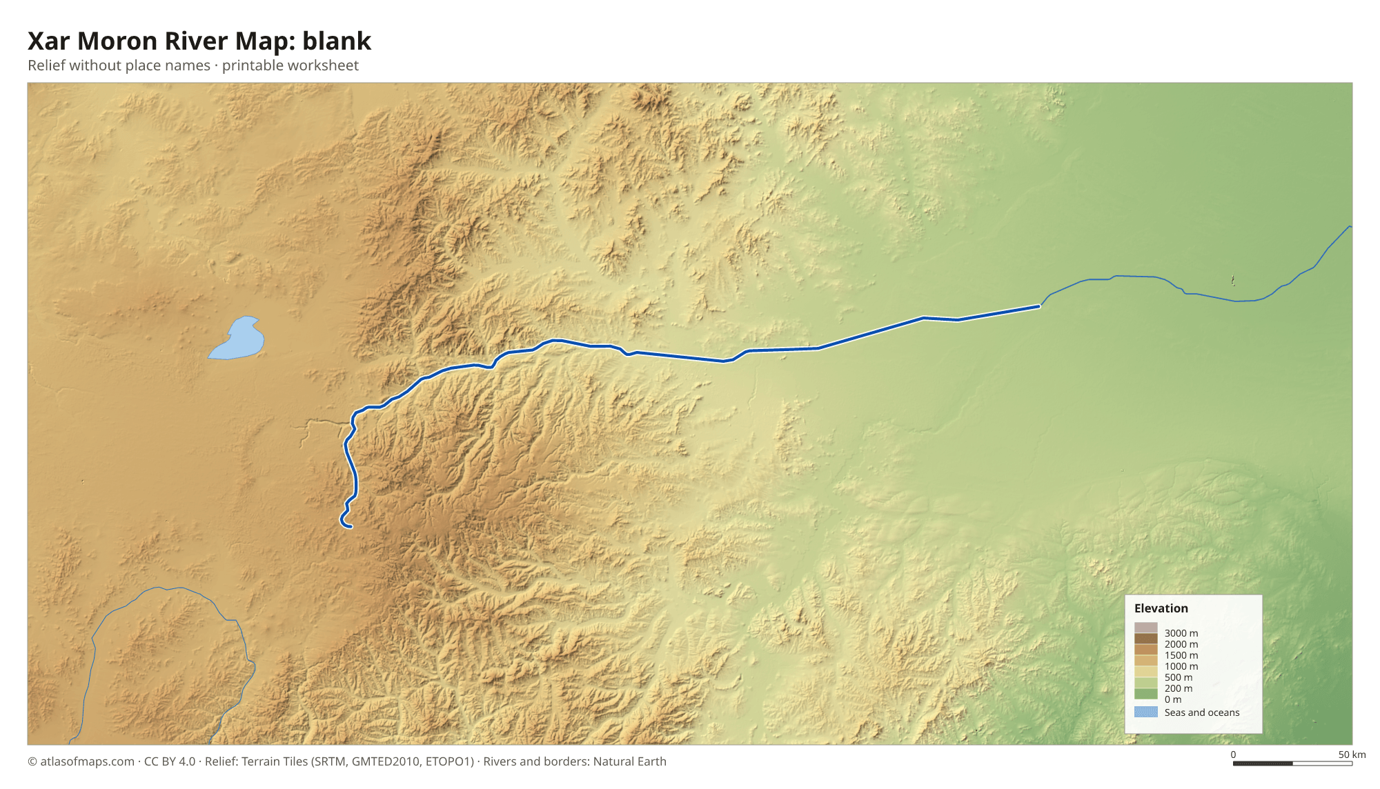 Xar Moron River Map without names