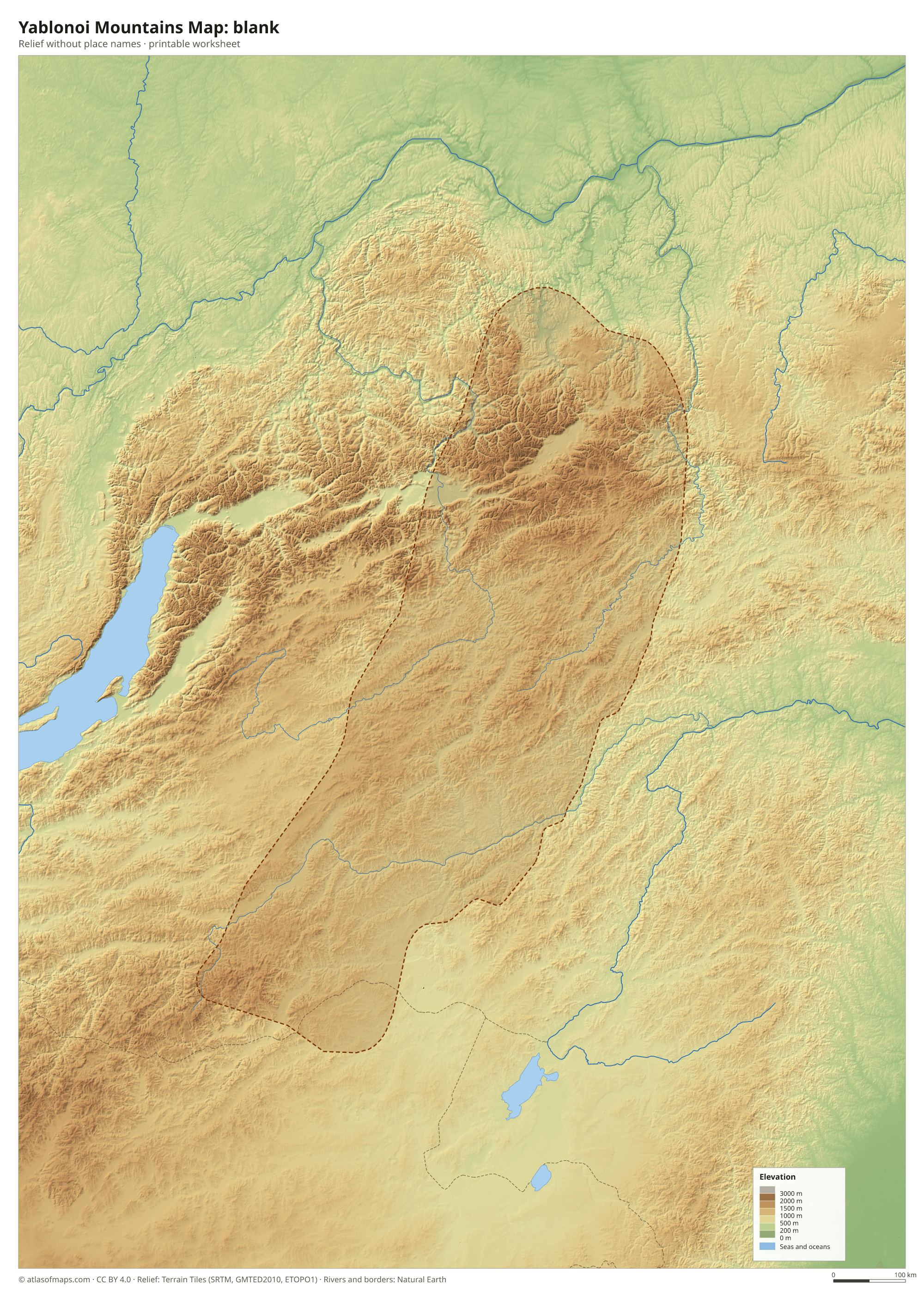 Yablonoi Mountains Map without names
