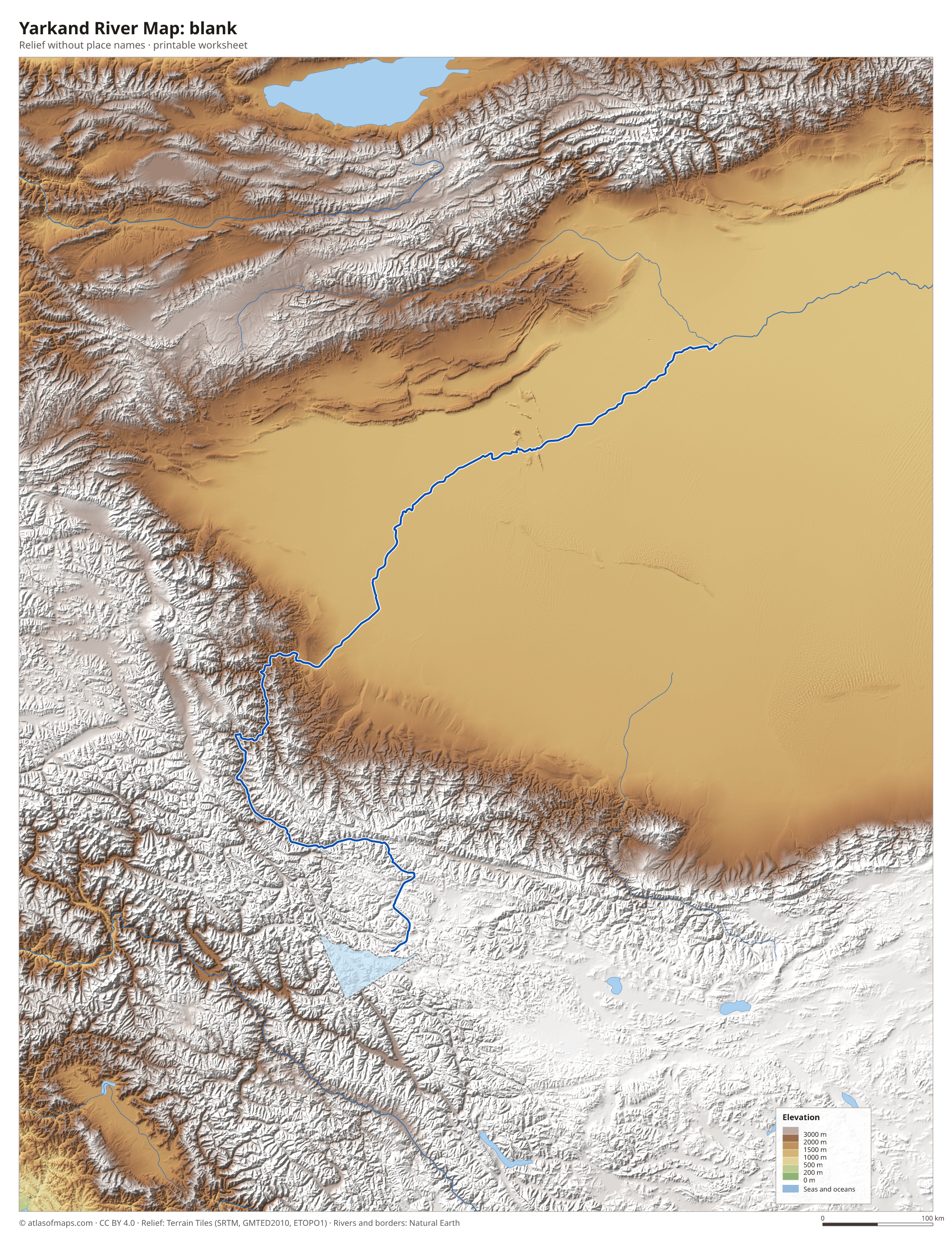 Yarkand River Map without names