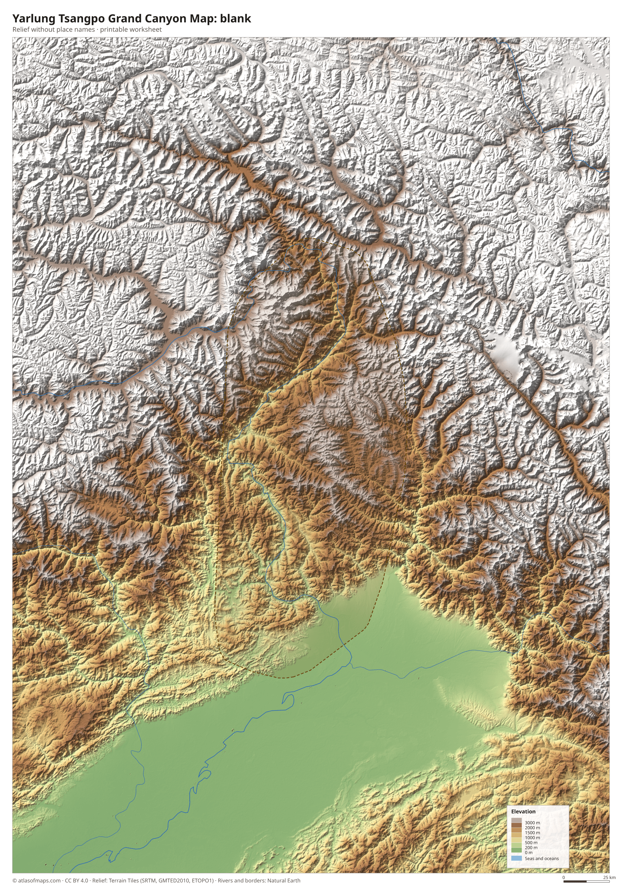 Yarlung Tsangpo Grand Canyon Map without names