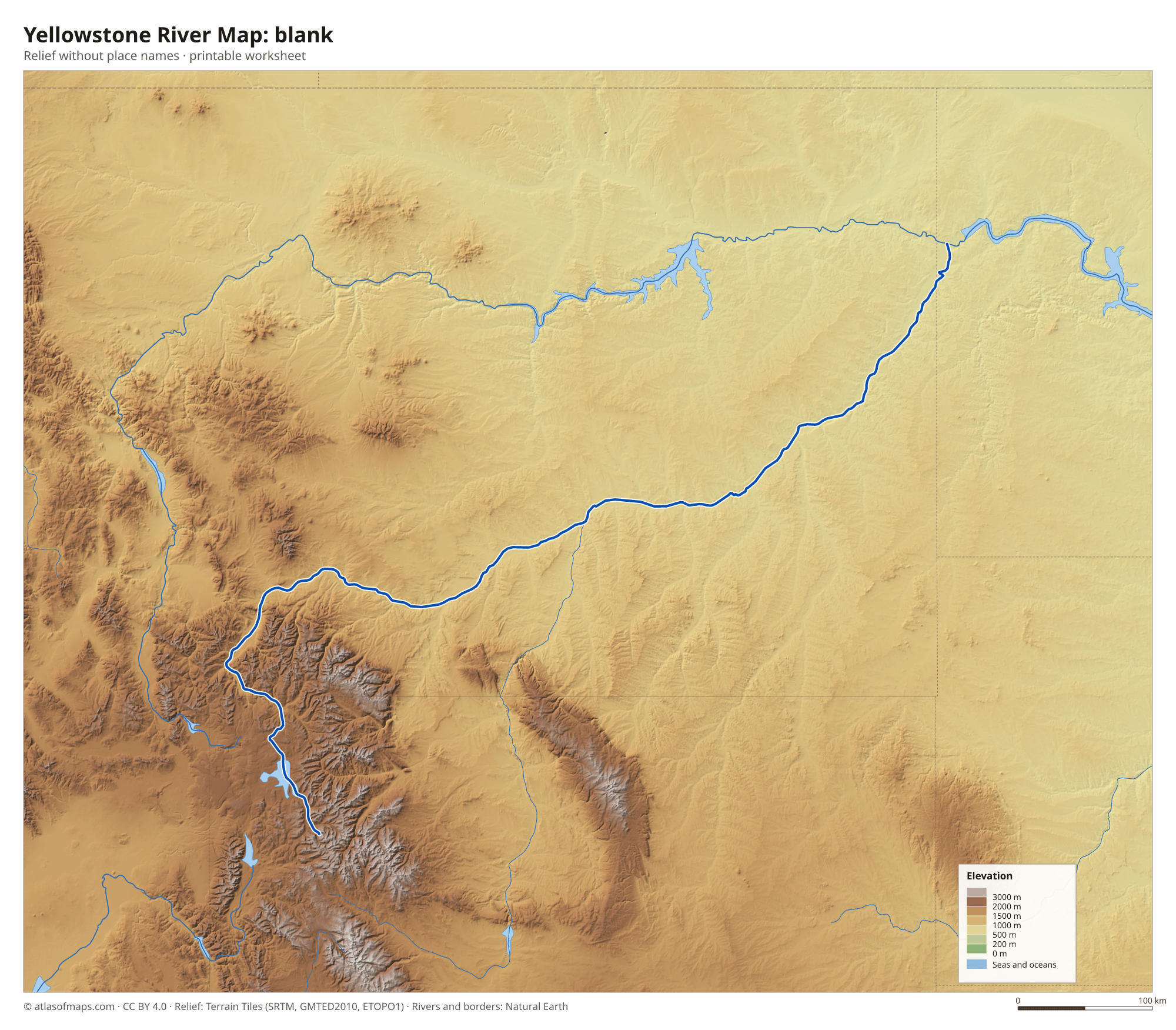 Yellowstone River Map without names