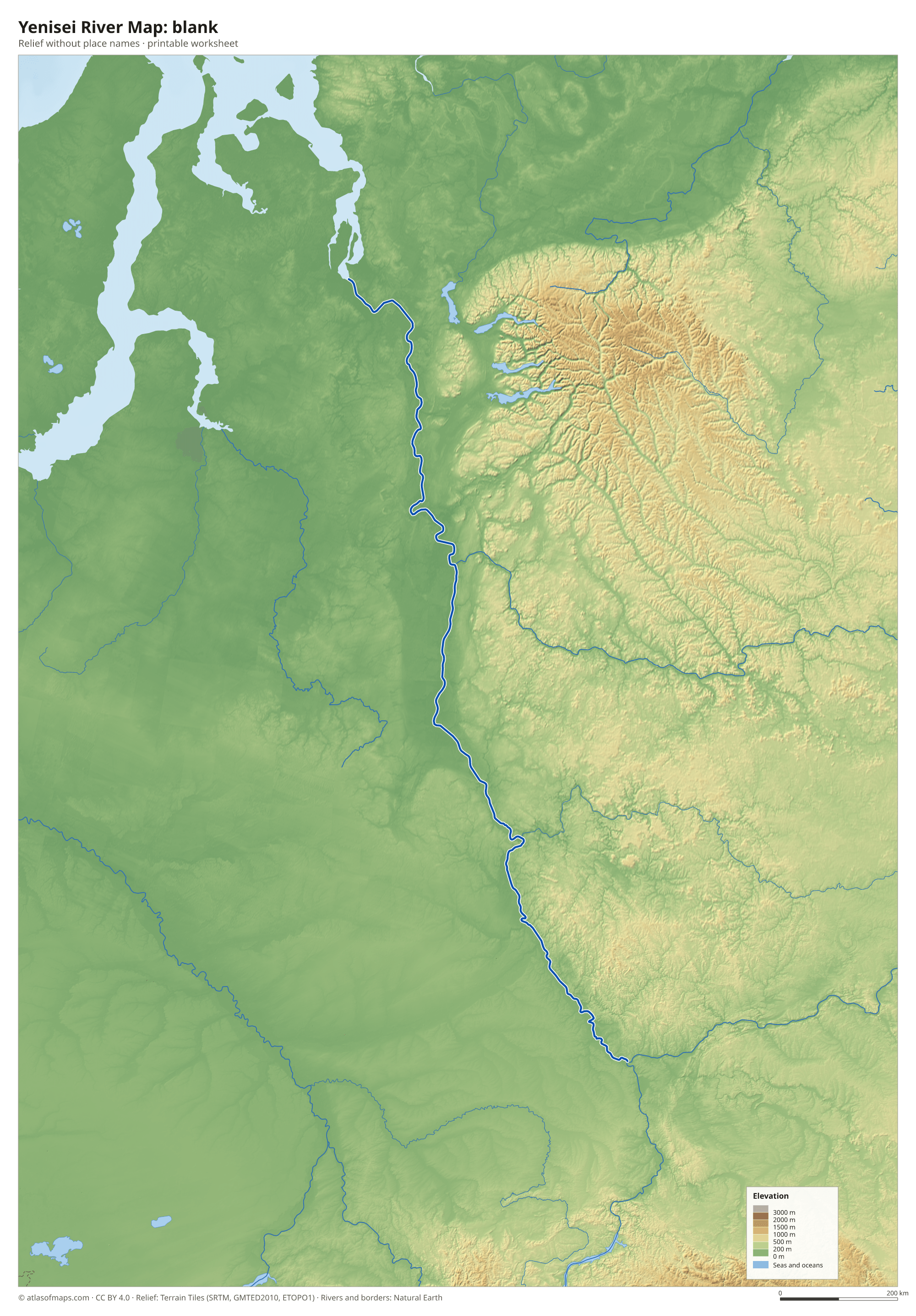Yenisei River Map without names